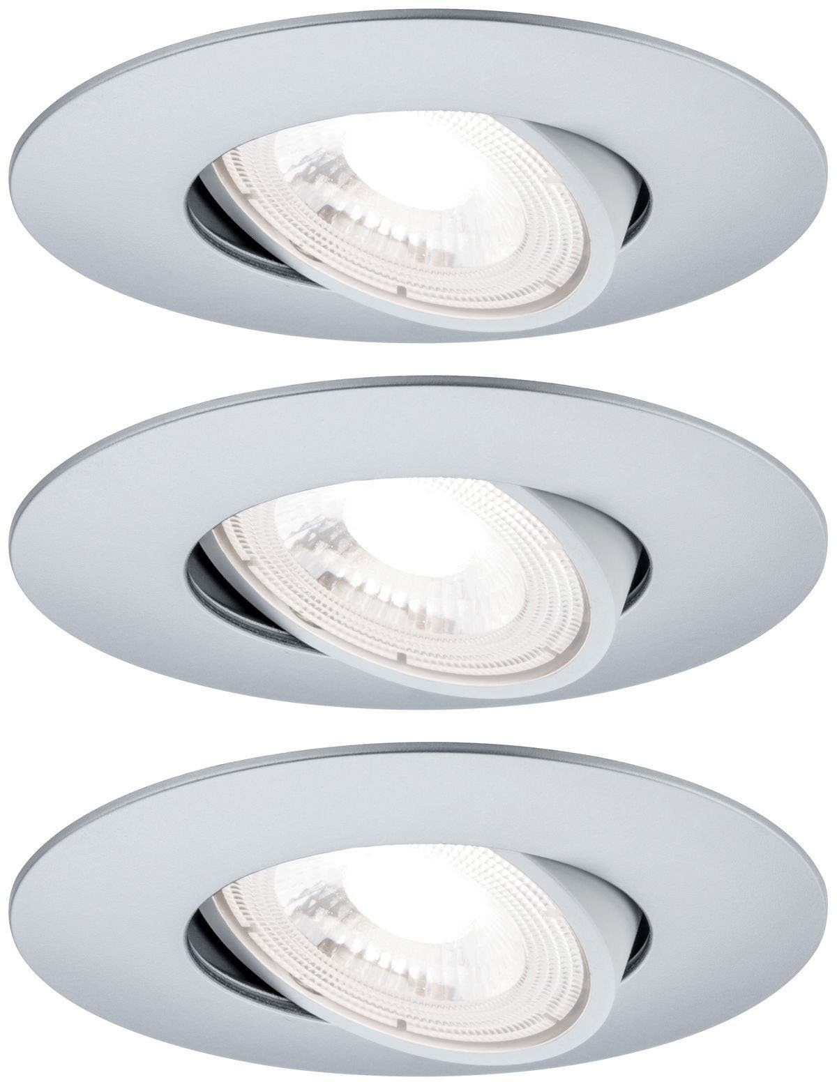 Paulmann LED Einbauleuchte, rund fest schwenkbar LED-Modul, LED 230V 3.000K 3er-Set Chrom 3x6W Warmweiß, integriert, matt