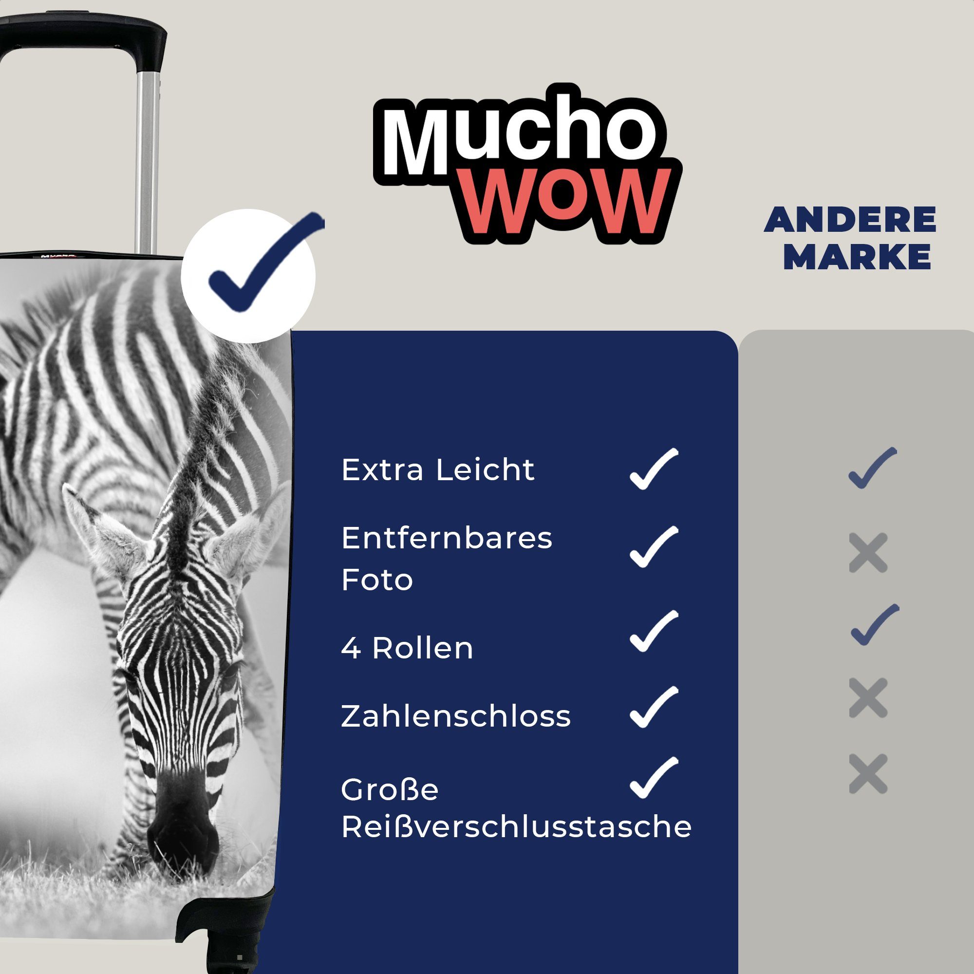 Ferien, 4 Handgepäck MuchoWow mit rollen, Weidende Trolley, für Handgepäckkoffer Rollen, Reisetasche Zebras, Reisekoffer