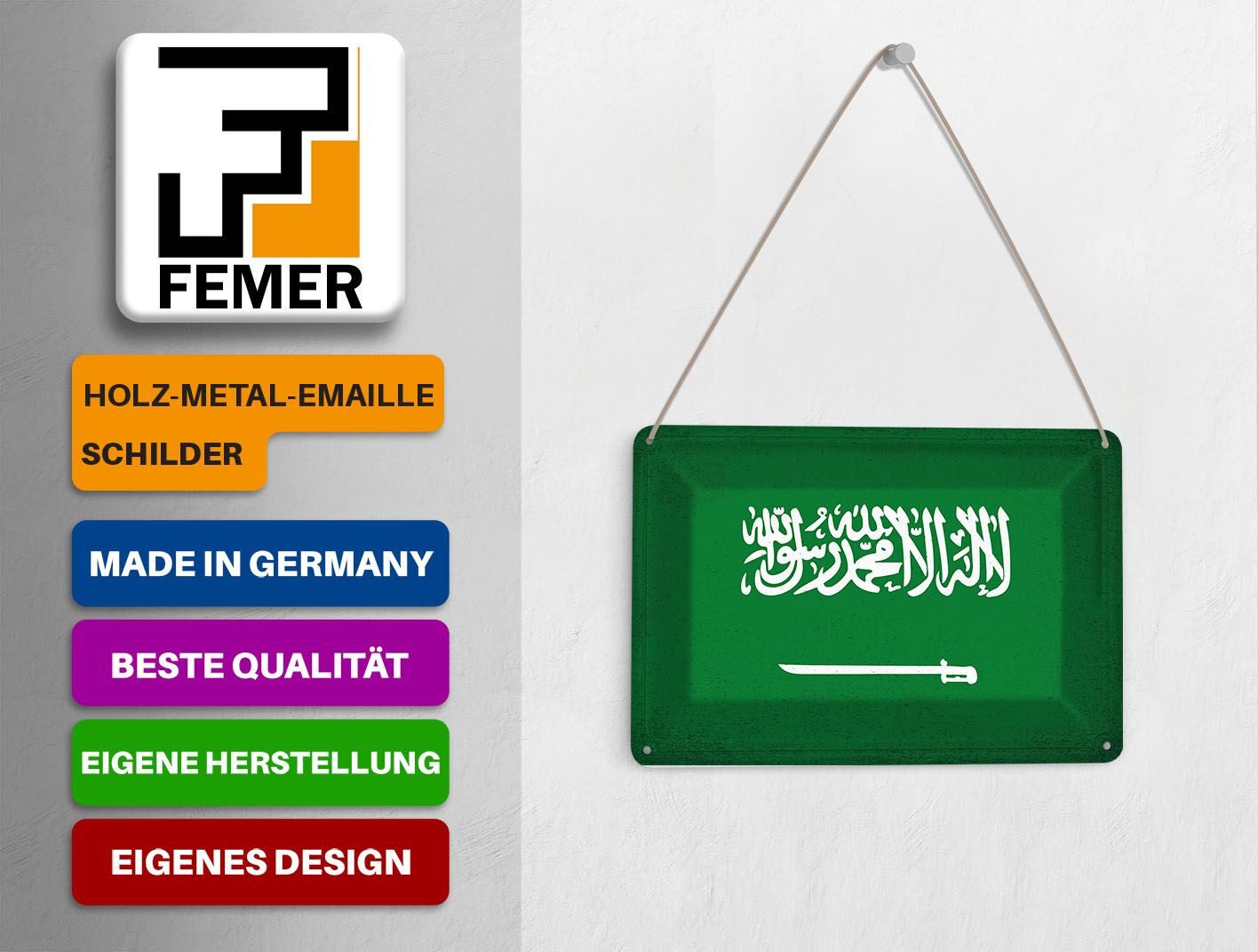 Femer GmbH Postkarte Flagge Saudi-Arabien 14x10 cm Arabia Vintage, unfrankiert