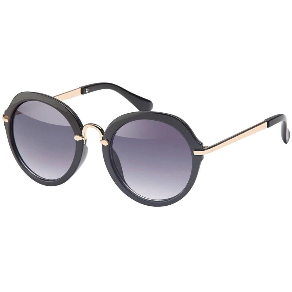 BEZLIT Eyewear Retrosonnenbrille Rundglas Designer Damen Sonnenbrille (1-St) mit schwarzen Linsen Schwarz Gold