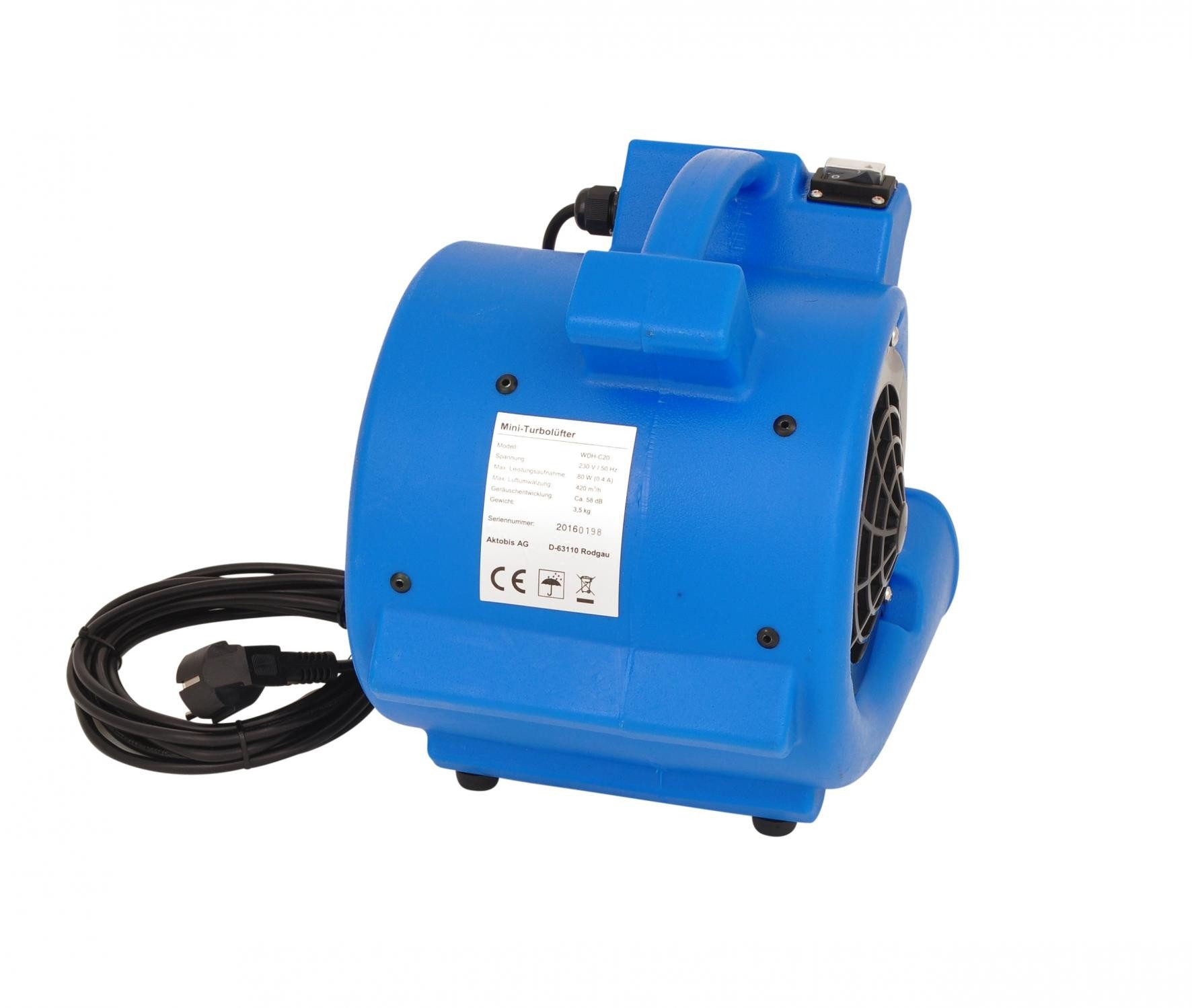 WDH Bodenventilator Mini Turbolüfter WDH-C20, Geräuscharmer Betrieb