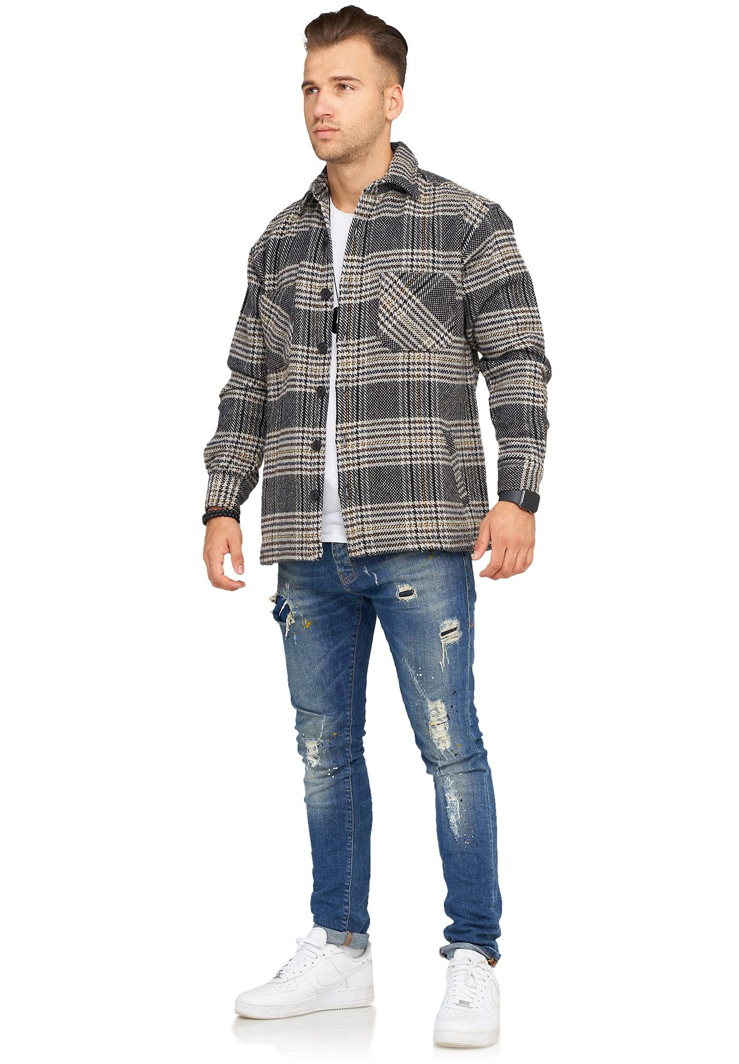 Style-Division Flanellhemd - Overshirt Sweatjacke für Herren Dickes Langarmhemd als Übergangsjacke