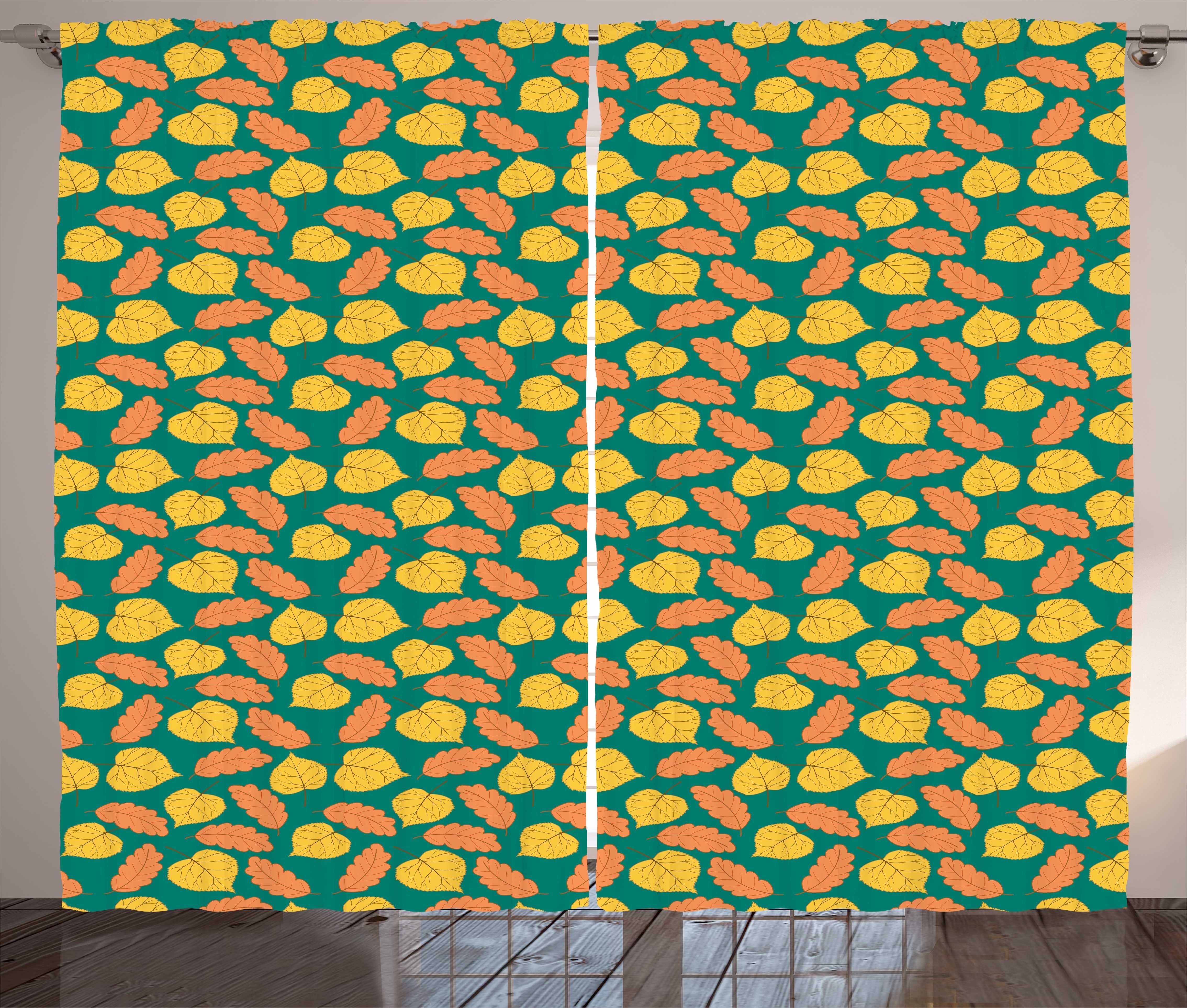Blatt und Kräuselband Vorhang mit Gardine drucken Haken, Schlaufen Herbst-Jahreszeit-Cartoon Abakuhaus, Schlafzimmer