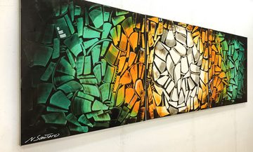 WandbilderXXL XXL-Wandbild Dancing Cubes 210 x 70 cm, Abstraktes Gemälde, handgemaltes Unikat