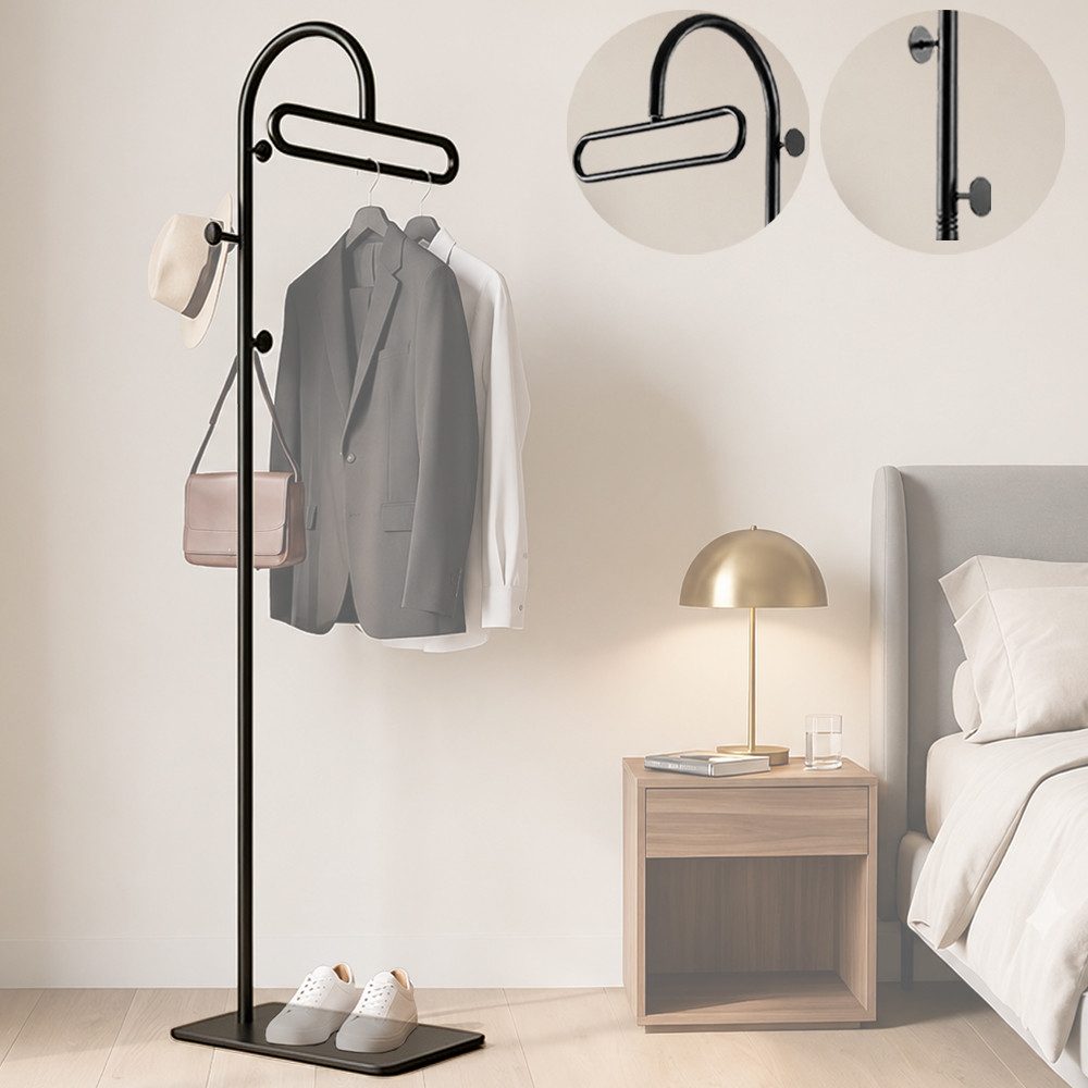 PRIISF Garderobenständer Kleiderständer 175cm Garderobenständer Standgarderobe Garderobe Metall, (freistehend Flurgarderobe Jackenständer mit Sinterstein Ablagen Haken, Garderobenstange Kleiderstange Metallgarderobe Schuhregal), für Kleidung Hüte Taschen,