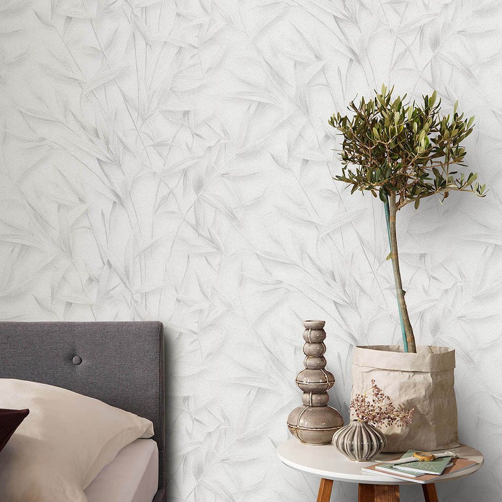 Erismann Vliestapete Blätter Motiv Floral Zweige Creme Grau Glitzer 10587-31 Pure Harmony