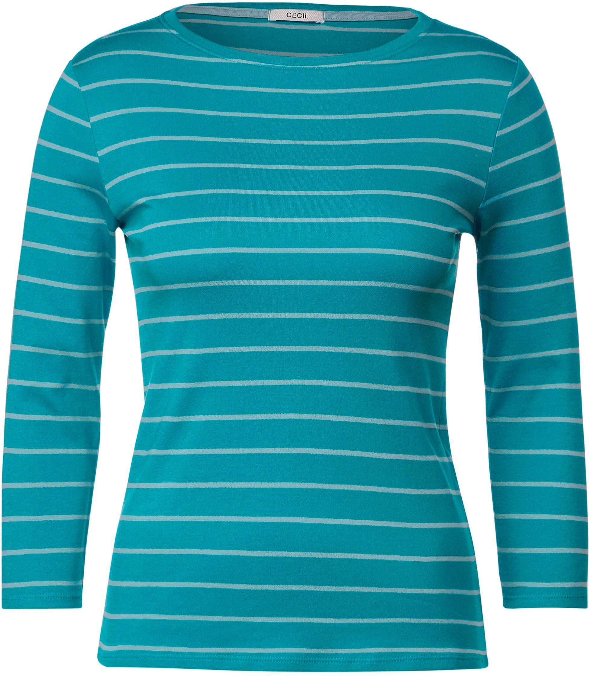 Cecil 3/4-Arm-Shirt Basic Streifenshirt mit aqua blue 3/4-langen frosted Ärmeln