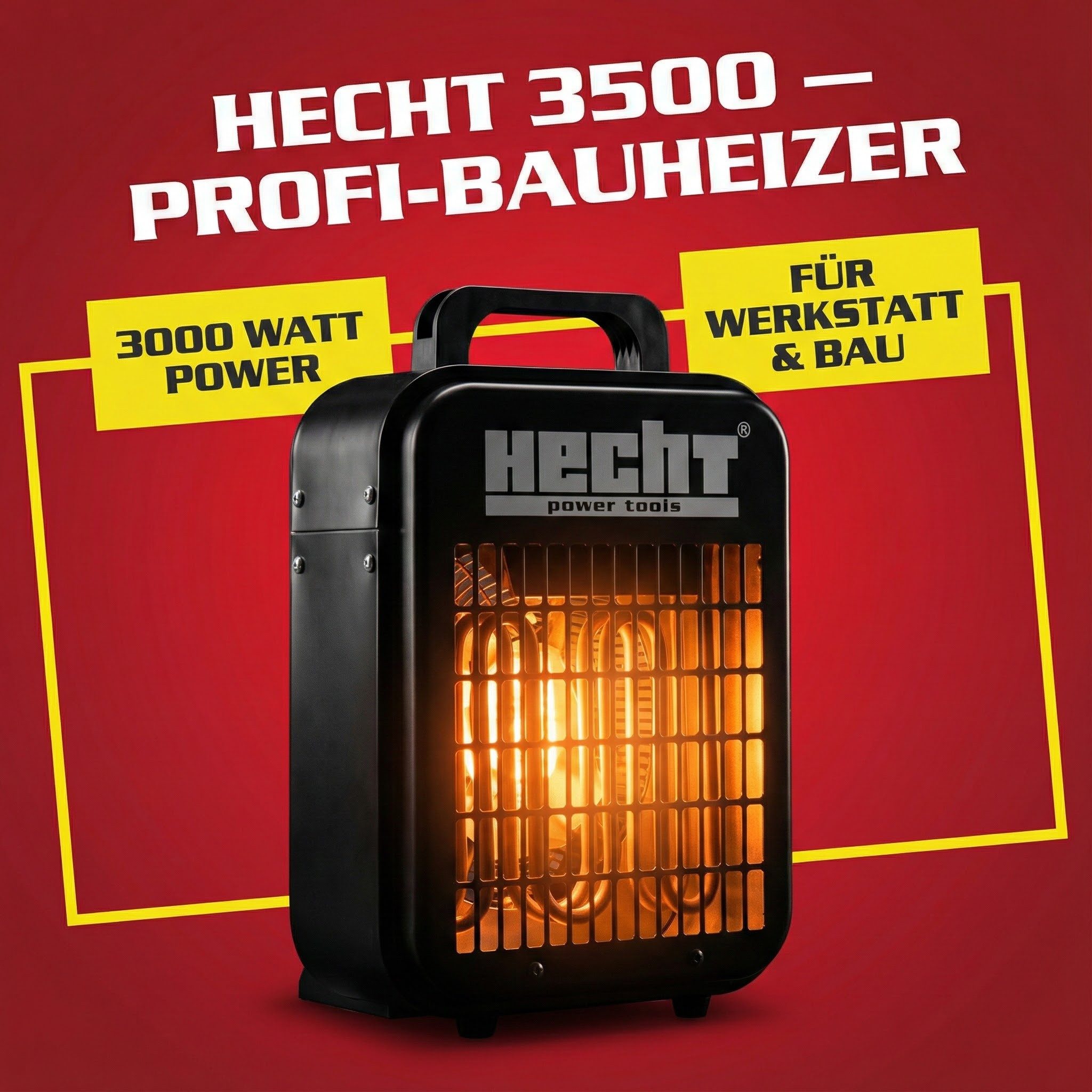 Hecht Heizlüfter 3kW bis 30m² 3-Heizstufen mit Überhitzungsschutz, Isolierter Tragegriff, Aluminium-Lüfterrad
