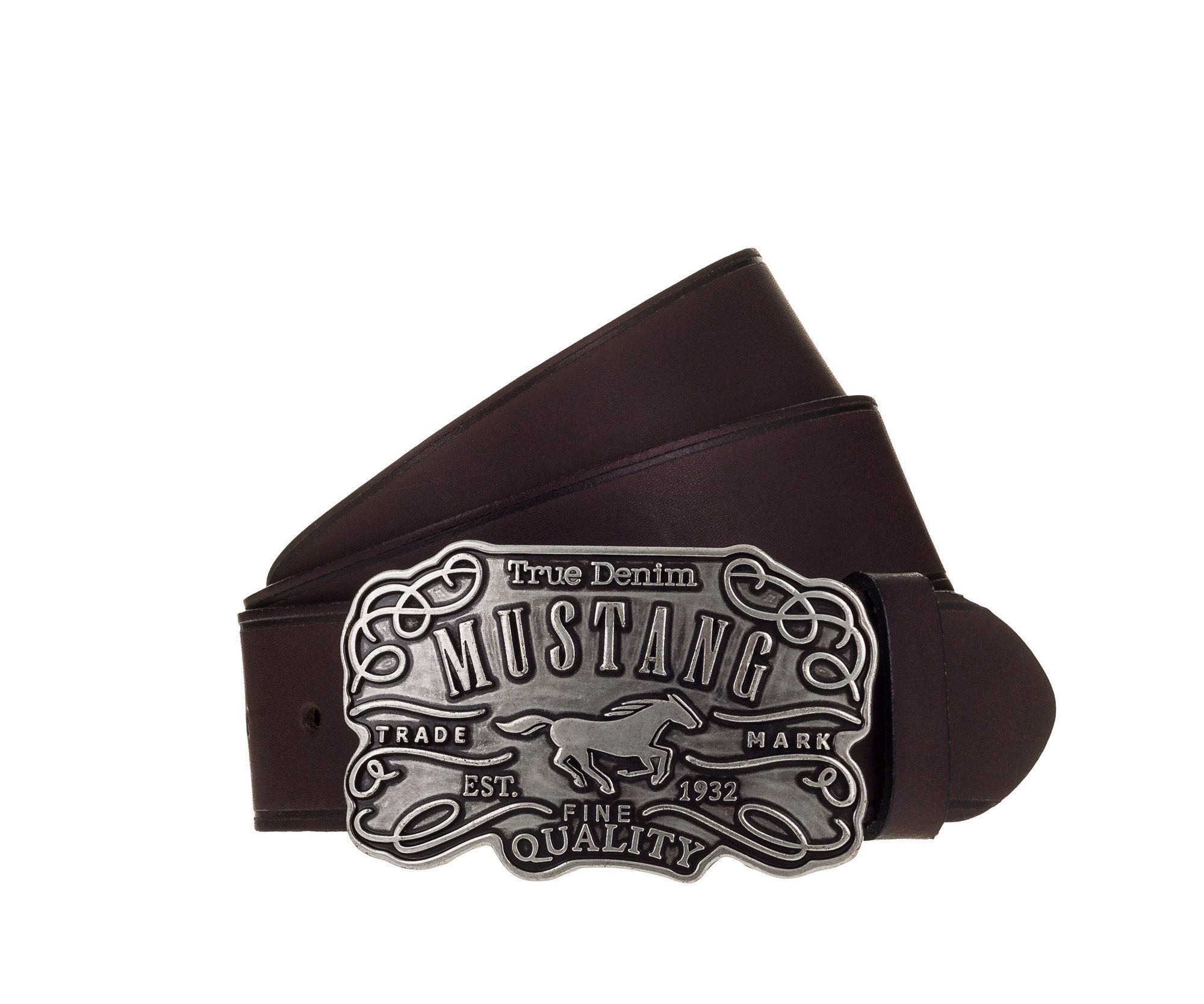 MUSTANG Ledergürtel feine Logoprägung, Echtleder, aufwendige Gürtelschnalle