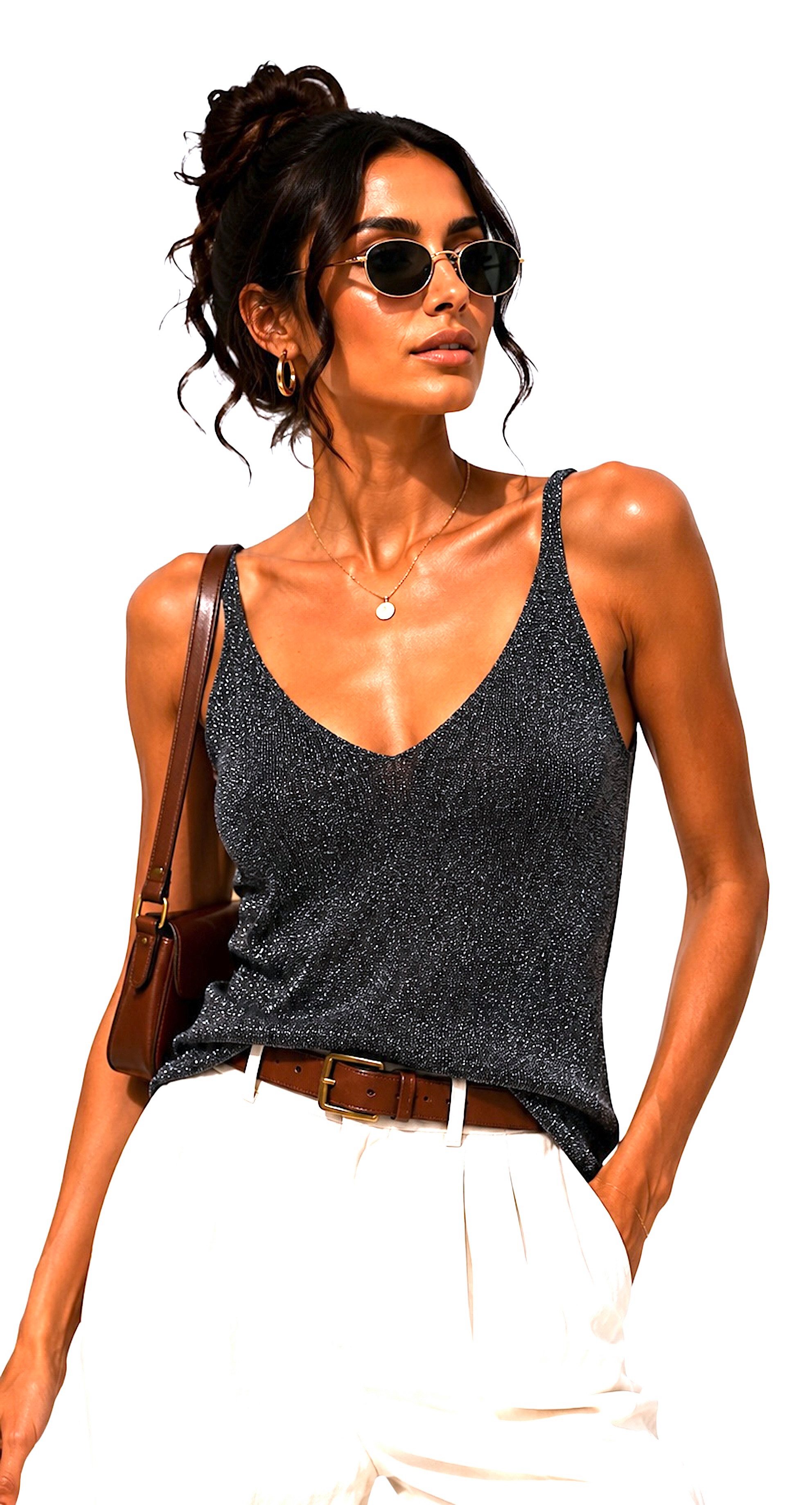 Worldclassca Stricktop Worldclassca Stricktop Ärmellos Basic Leicht Glitzer Tank Top Sommer Neue Kollektion - Stilvolle und gemütliche Sommer Mode für Damen