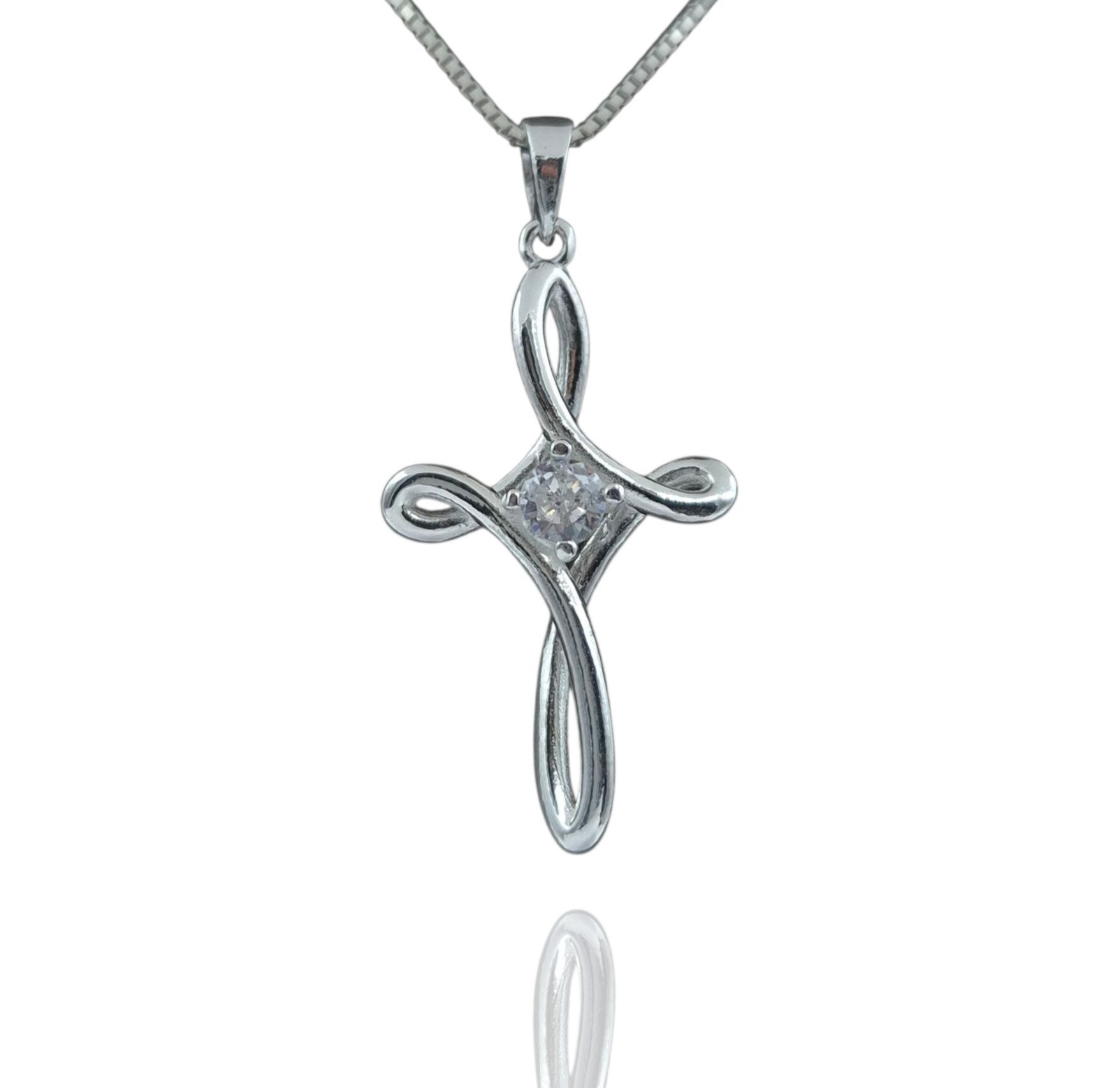 NAHLE Kreuzkette Silber Kreuz Kette Damen Herren Silberkette Geschenk (2-tlg., inkl. Schmuckbox), 925 Silber Kreuz mit Zirkonia