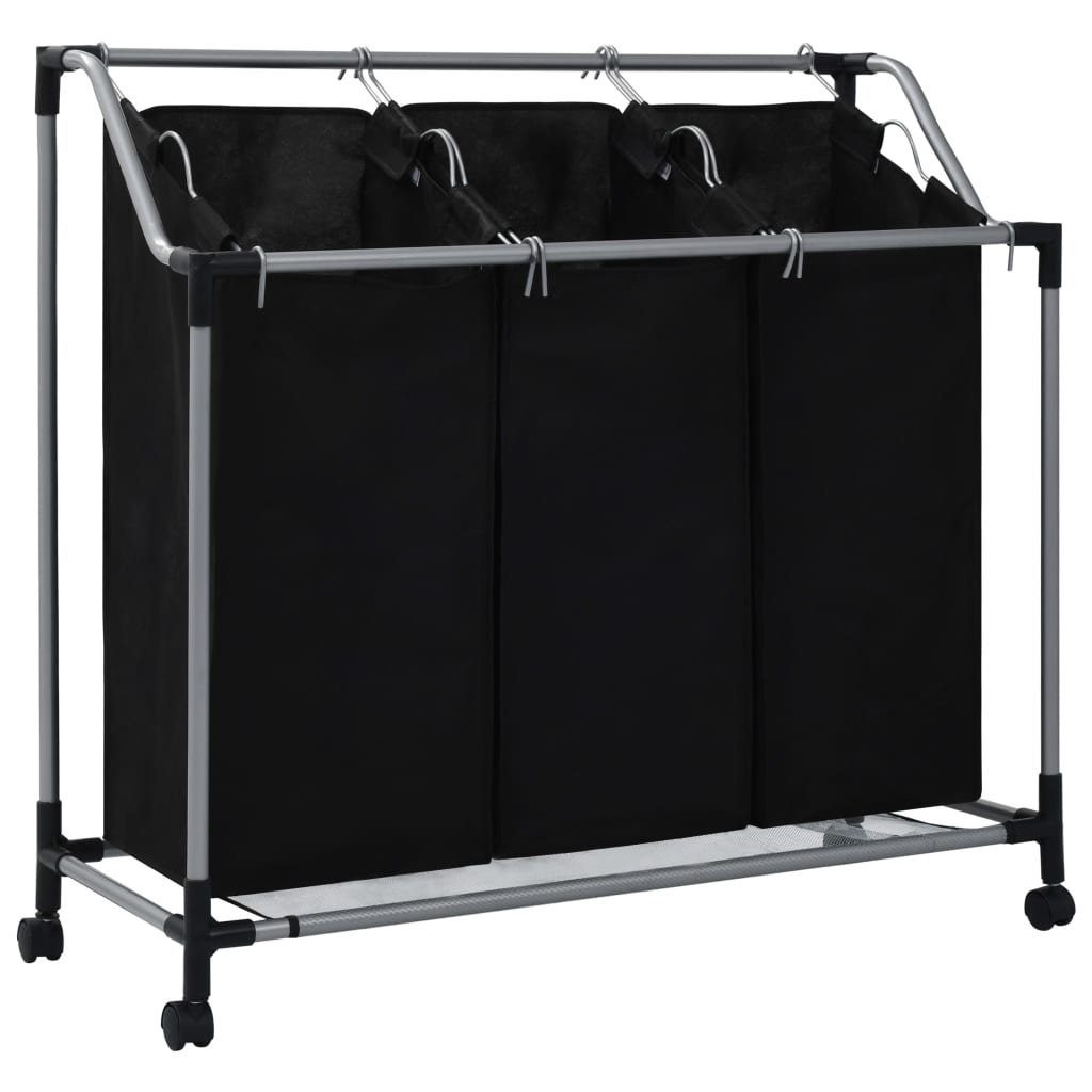 vidaXL Wäschesortierer aus Polyester in Schwarz (BxHxT: 96x92x40 cm)