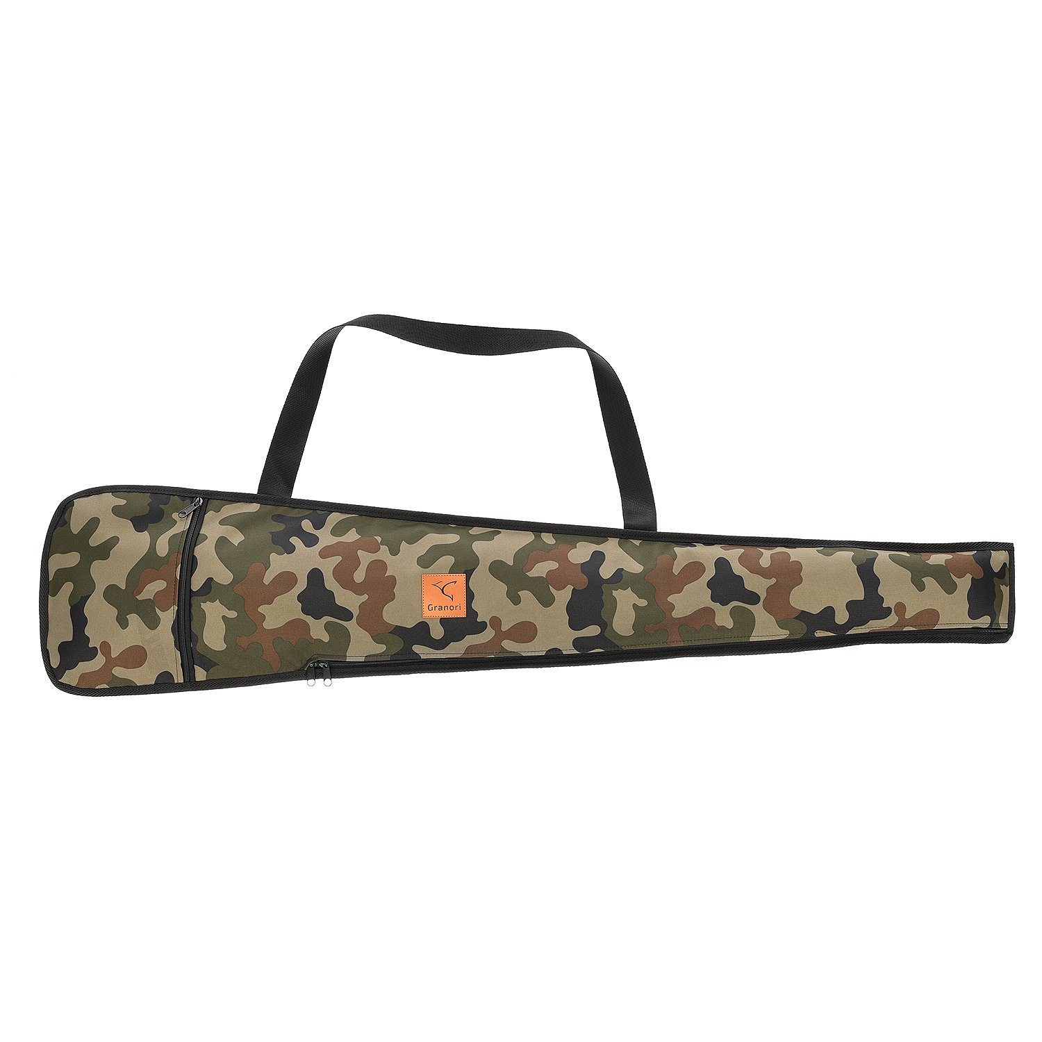 Granori Sporttasche für Luftgewehr & Flinte – Waffentasche / Gewehrtasche 120 cm Länge (mit Trageriemen), abschließbar, wasserabweisend und mit Außentasche Camouflage