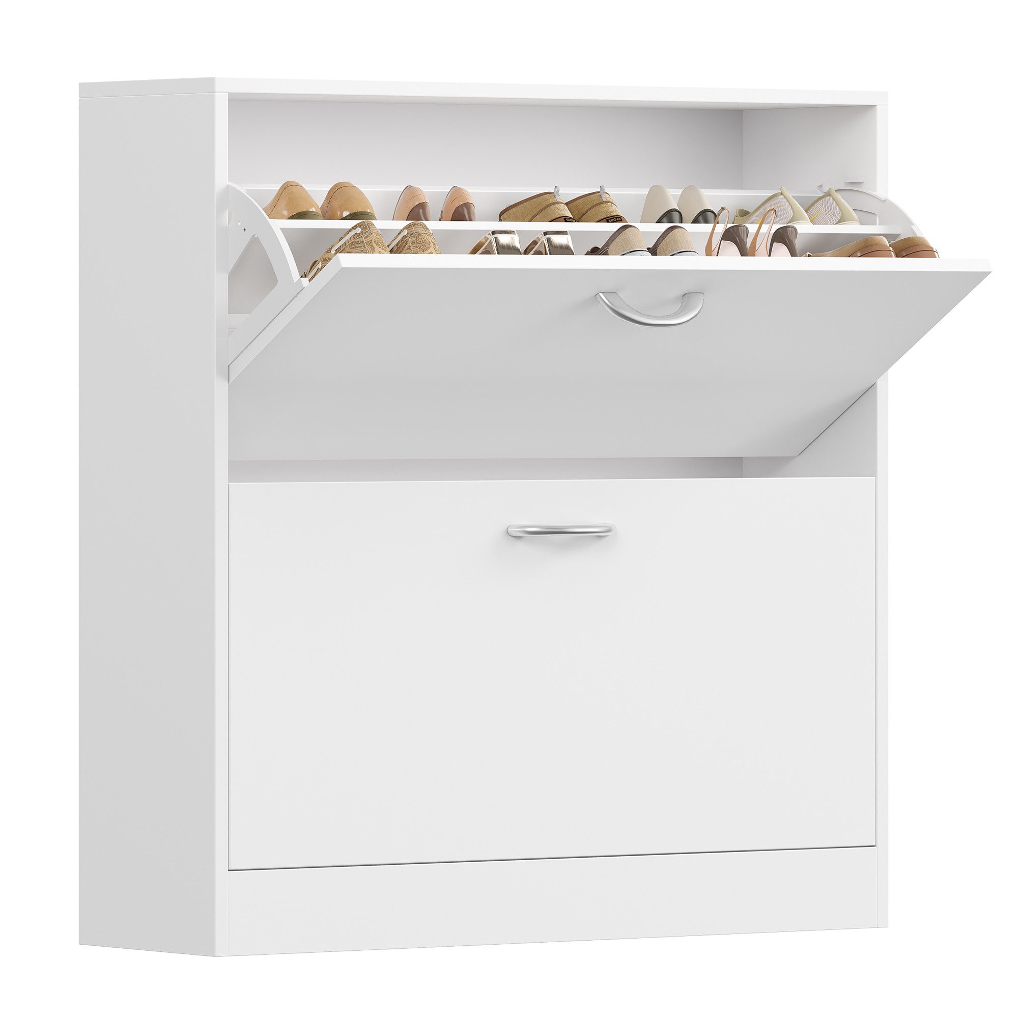 Homfa Schuhschrank mit 2/3 Klappen Schuhregal (1-St) Schuhkipper weiß 2 Türen/3Türen 80/100 x 80 x 23.5cm
