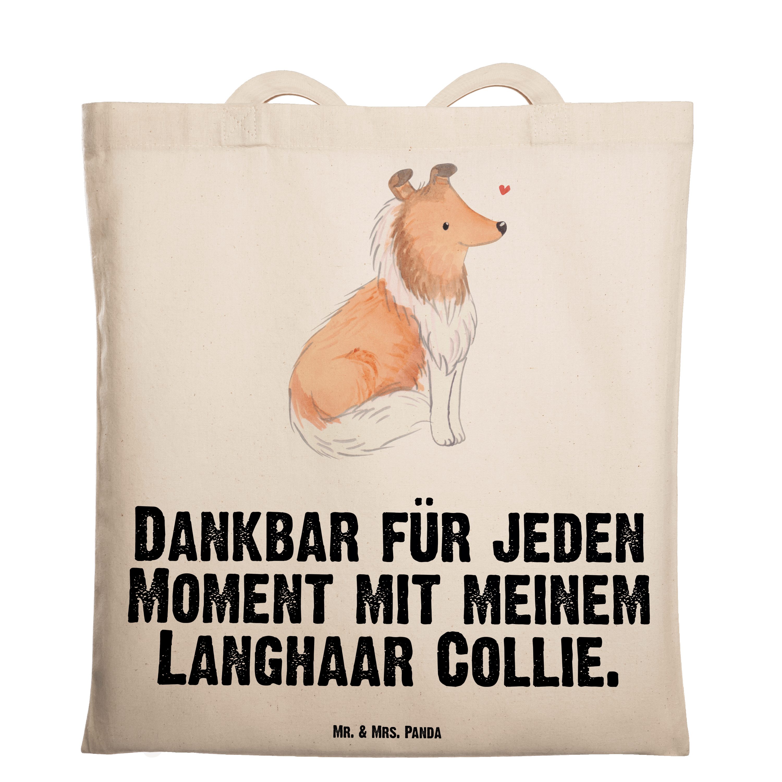 Mr. & Mrs. Panda Tragetasche Langhaar Collie Moment - Transparent - Geschenk, britischer Hütehund, (1-tlg)