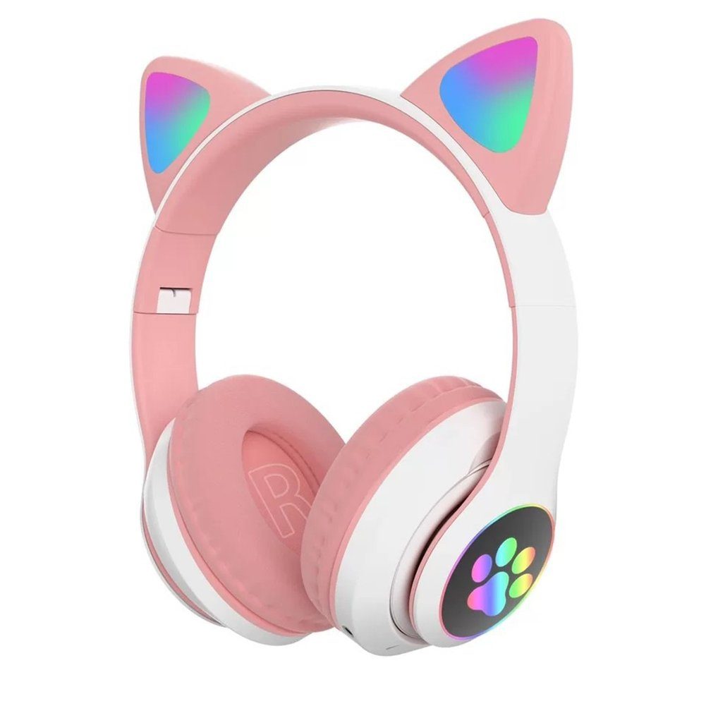 Bluetooth, LED-licht Kinderkopfhörer Kopfhörer Katzenohr Bluetooth-Kopfhörer mit Vaxiuja