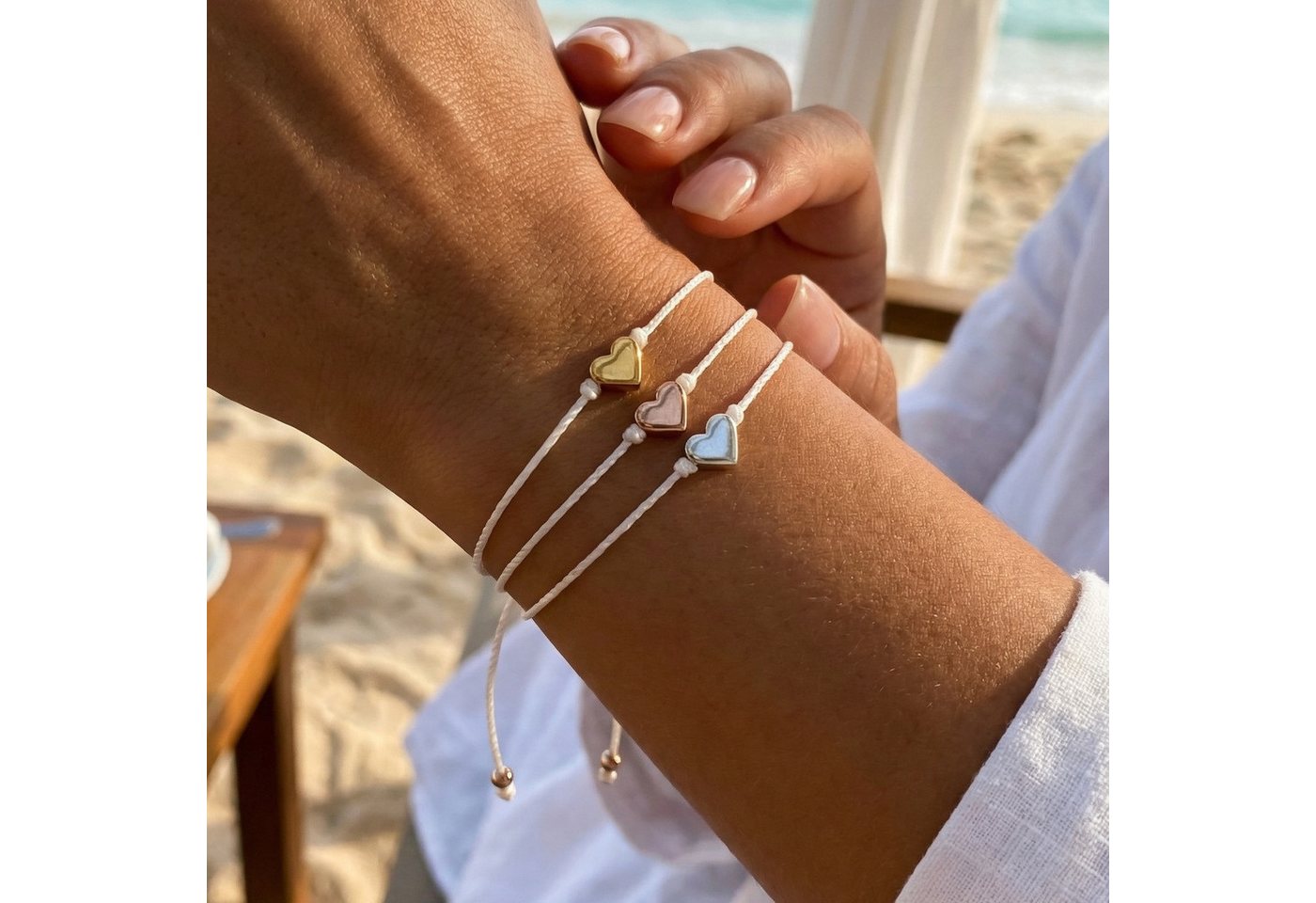 The Beauty House Armband Armband Set mit Herz-Anhängern, – Filigrane Freundschaftsarmbänder in zartem Design