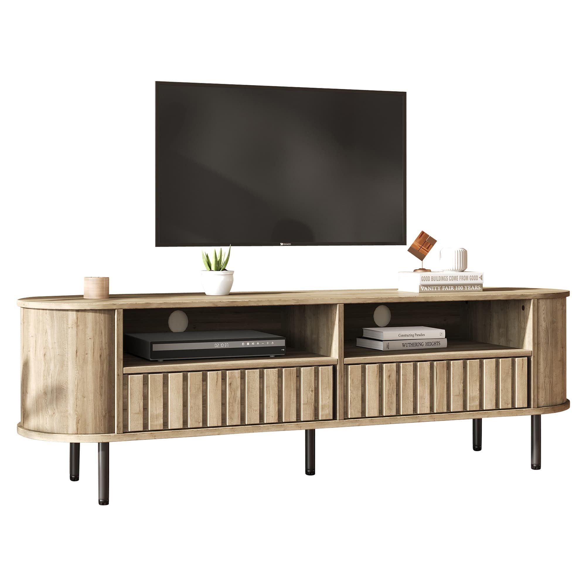 TV-Schrank Lowboard mit 2 Schränken, Wohnzimmerschrank mit 2 Schubladen