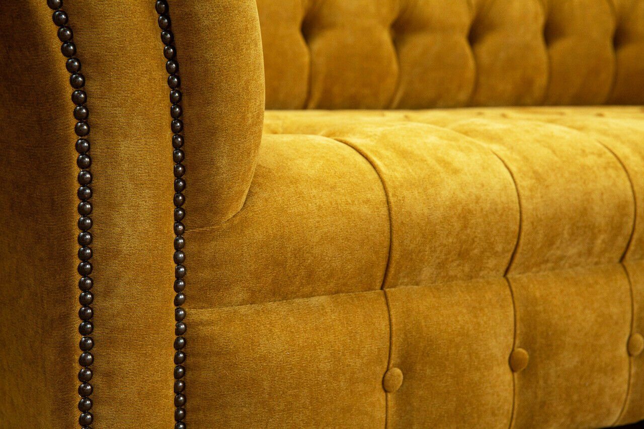 Wohnlandschaft Gelbe, Couch Knöpfen. JVmoebel Die Sitzer mit 3 Sofa Chesterfield-Sofa Rückenlehne Design Modern Samt