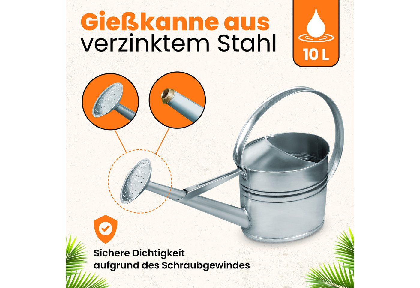 Thumbnail - hrb Gießkanne Zinkgießkanne 10 L, feuerverzinkt, langlebige Metallgießkanne Kanne, aufschraubbarer Ausguss