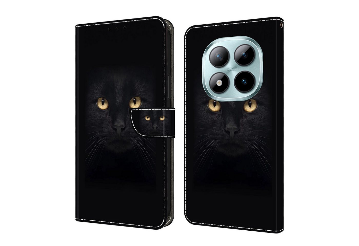 CLM-Tech Handytasche für Xiaomi Redmi Note 15 Pro 5G 6,83 Zoll Klapphülle aus PU Leder (schwarzer Panther Augen, 1-tlg., Flip Case), Magnetverschluss, Standfunktion und Kartenfächer