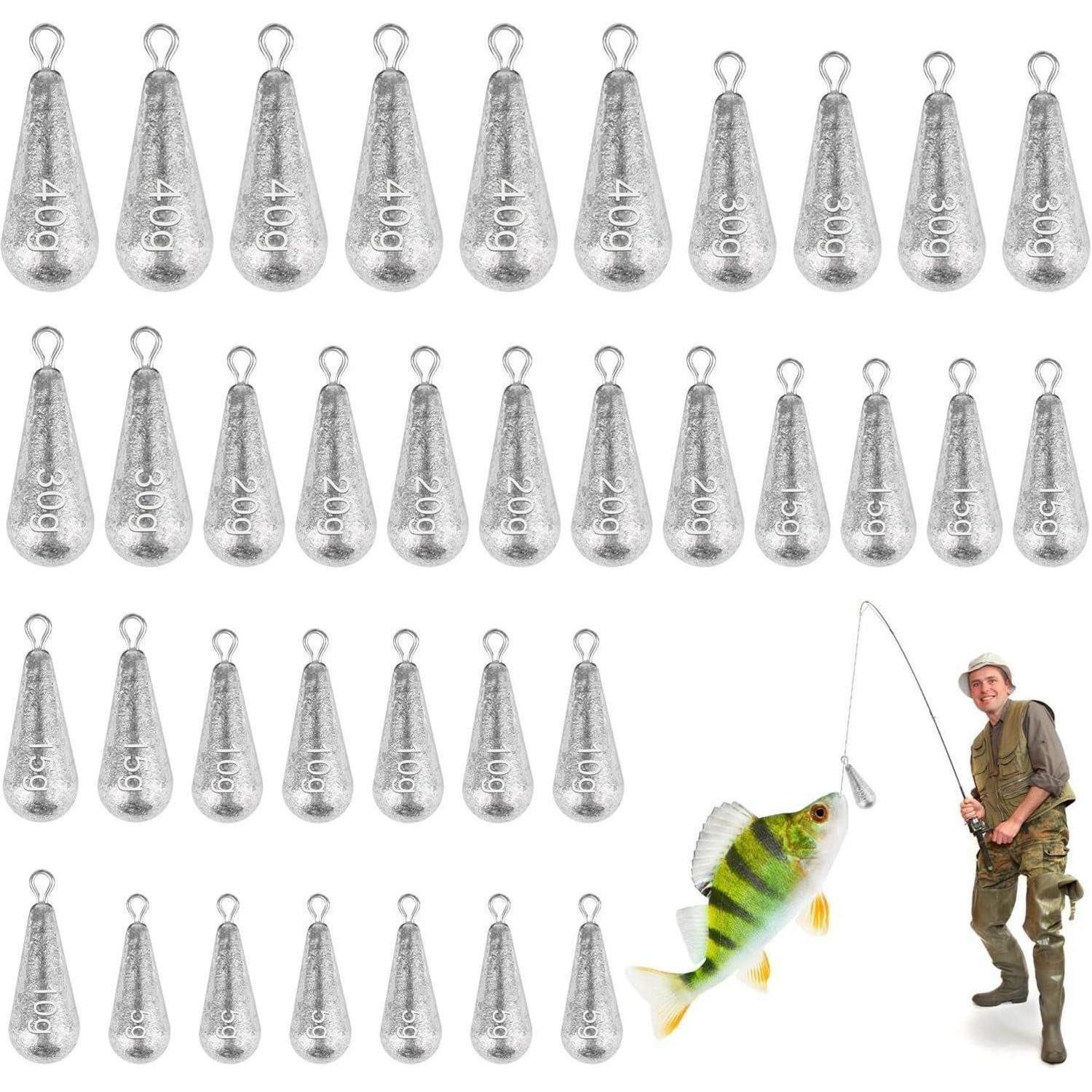 LuxusKollektion Fischentschupper 36-teiliges Tropfenform Blei Angelgewichte Set 5g-40g, Drop Shot Blei