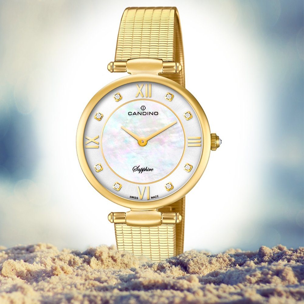 Damen Candino gold, Armbanduhr rund, Damen Edelstahlarmband Quarzuhr Candino Fashion C4667/1, Quarzwerk Uhr