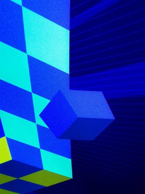 Wandteppich Schwarzlicht Segel Spandex Goa "3D Cube", 2,25x2,25m, PSYWORK, UV-aktiv, leuchtet unter Schwarzlicht