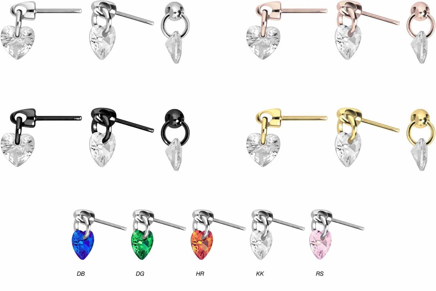 PIERCINGLINE Piercing-Set Titan Aufsatz mit Push Pin KRISTALLHERZ (Push Pins, 1-tlg)