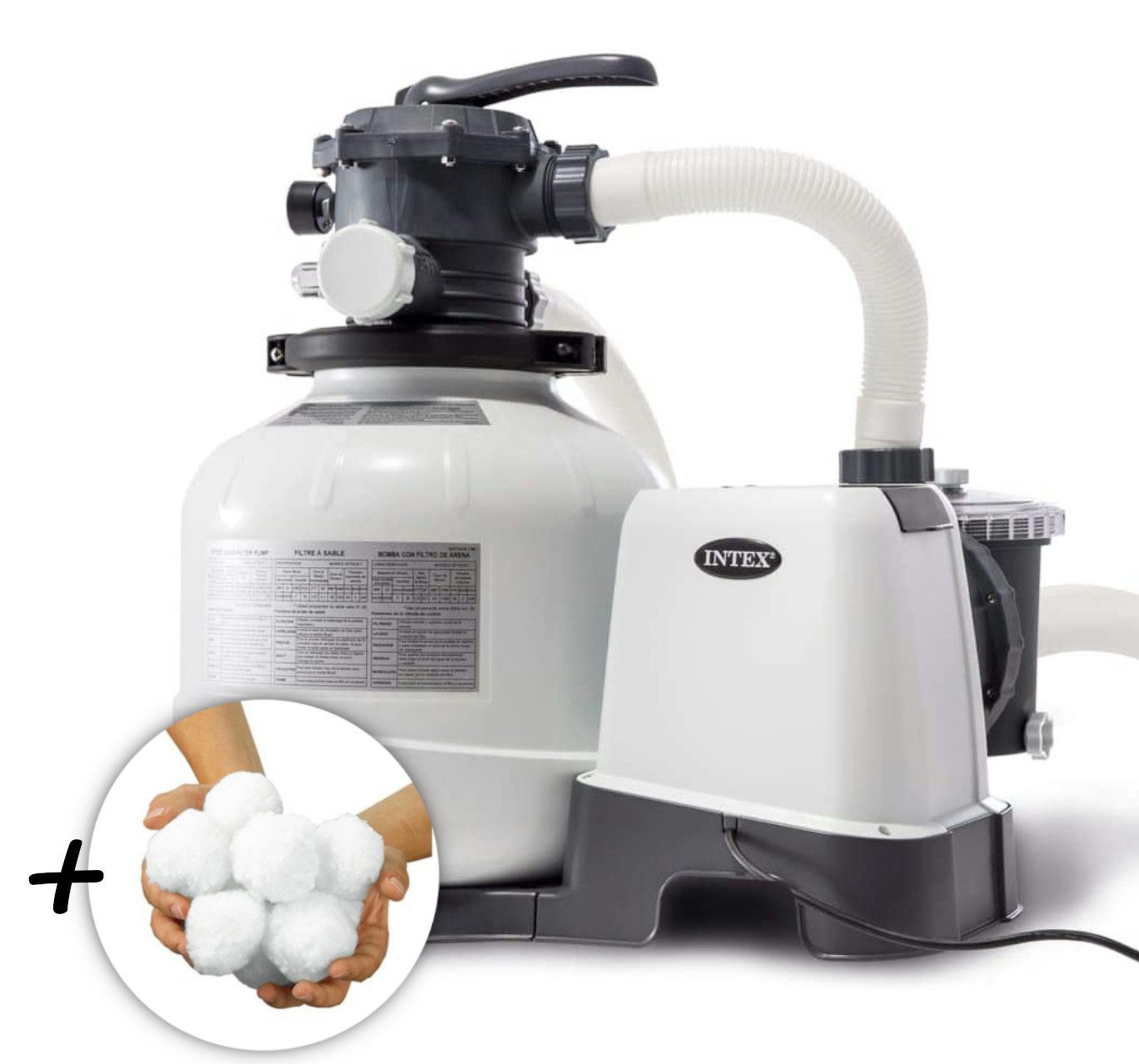 Intex Sandfilteranlage RCD Sandfilterpumpe (10,5m³l/hr, bis 36m³ Pool) + Filterkugeln (1150g)