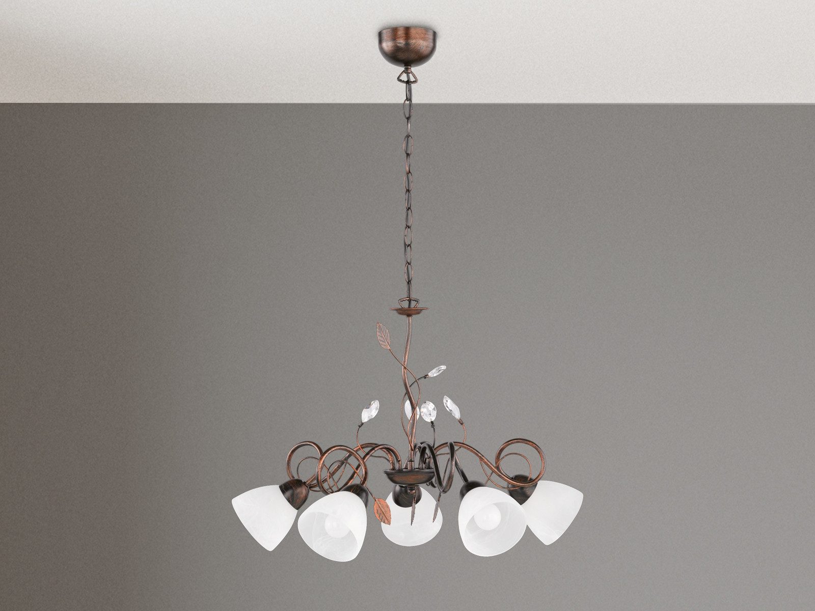 TRIO Leuchten LED Pendelleuchte, Dimmfunktion, LED wechselbar, Warmweiß, Landhausstil Esstisch-lampe hängend mit Blätter & Kristall Deko Ø 70cm