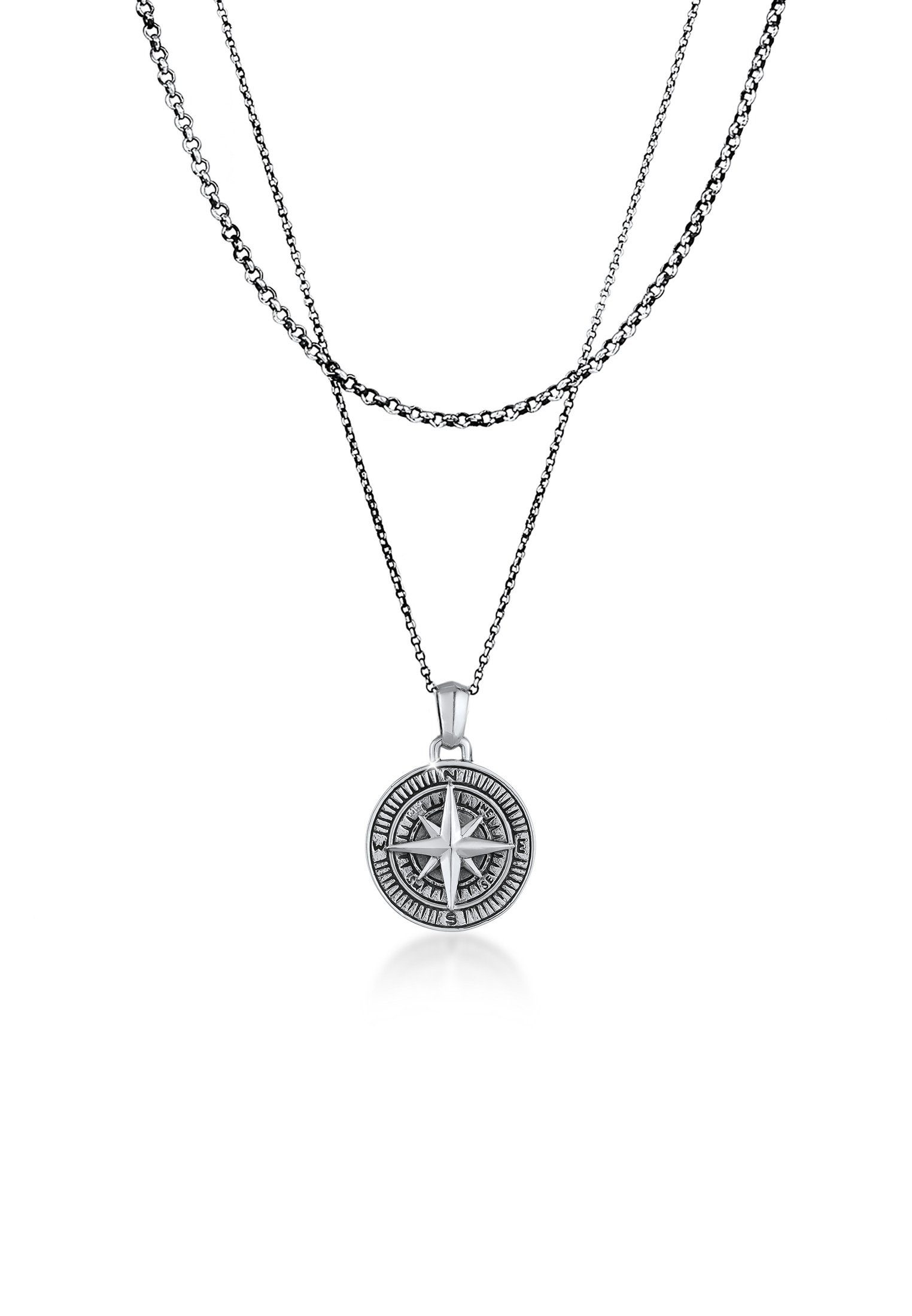 Kette mit Anhänger Herren Layer Kompass Maritim 925 Silber