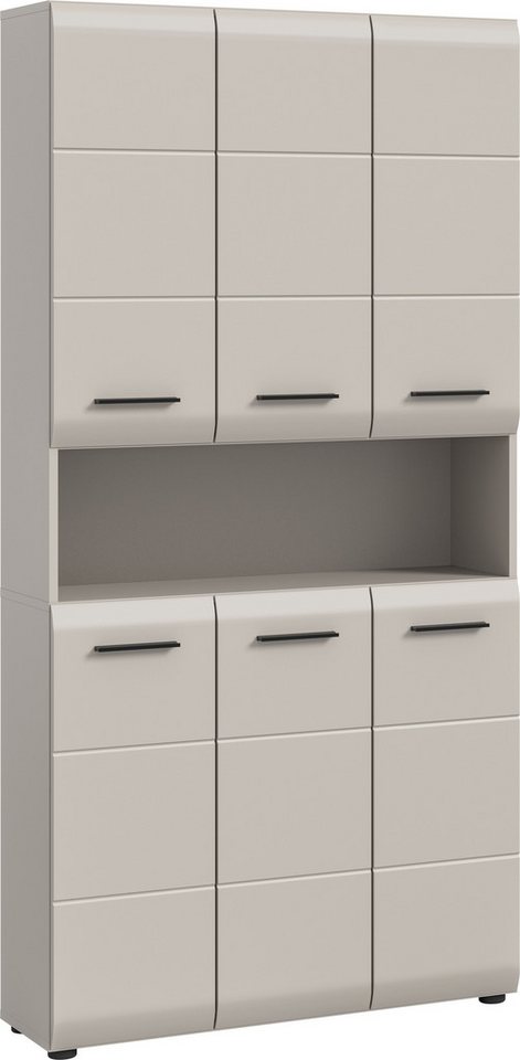 welltime Stauraumschrank FLORENZ, Höhe 185 cm, 4 oder 6 Türen, viel Stauraum (1-St., TOPSELLER) hochwertige MDF Front, Griff schwarz, Badschrank, Bad