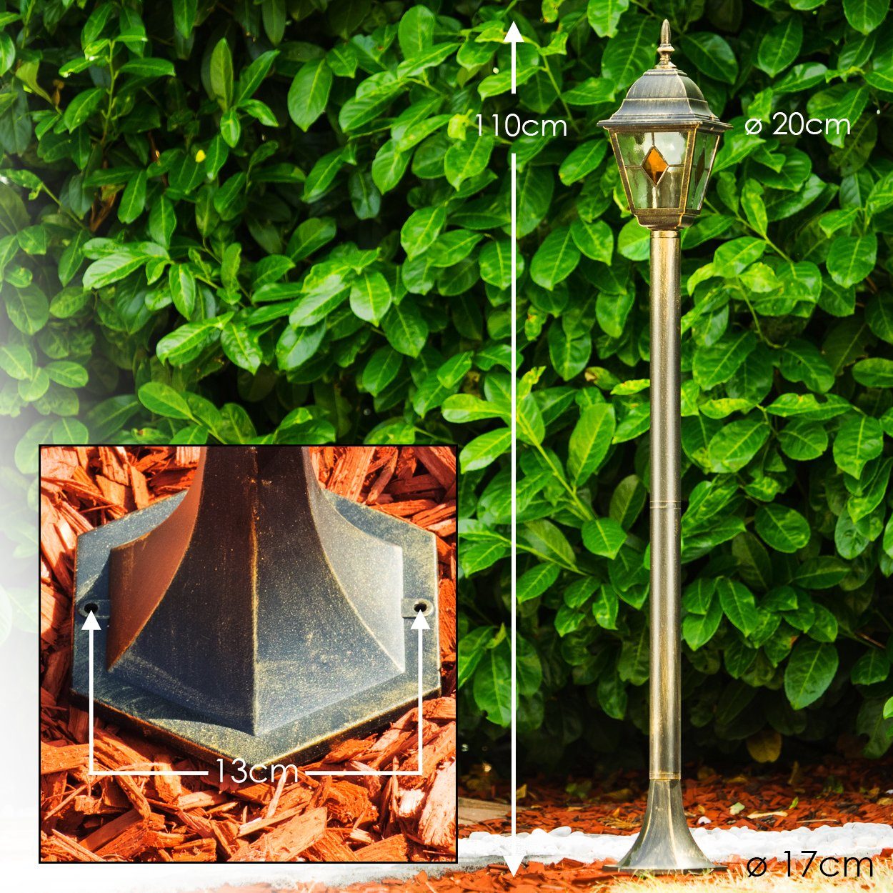 hofstein Außen-Stehlampe »Tuili« Außenleuchte Kandelaber in antikem Look, ohne Leuchtmittel, Aluguss in Braun/Gold mit Klarglas-Scheiben, E27IP44 – Bild 2 von 5