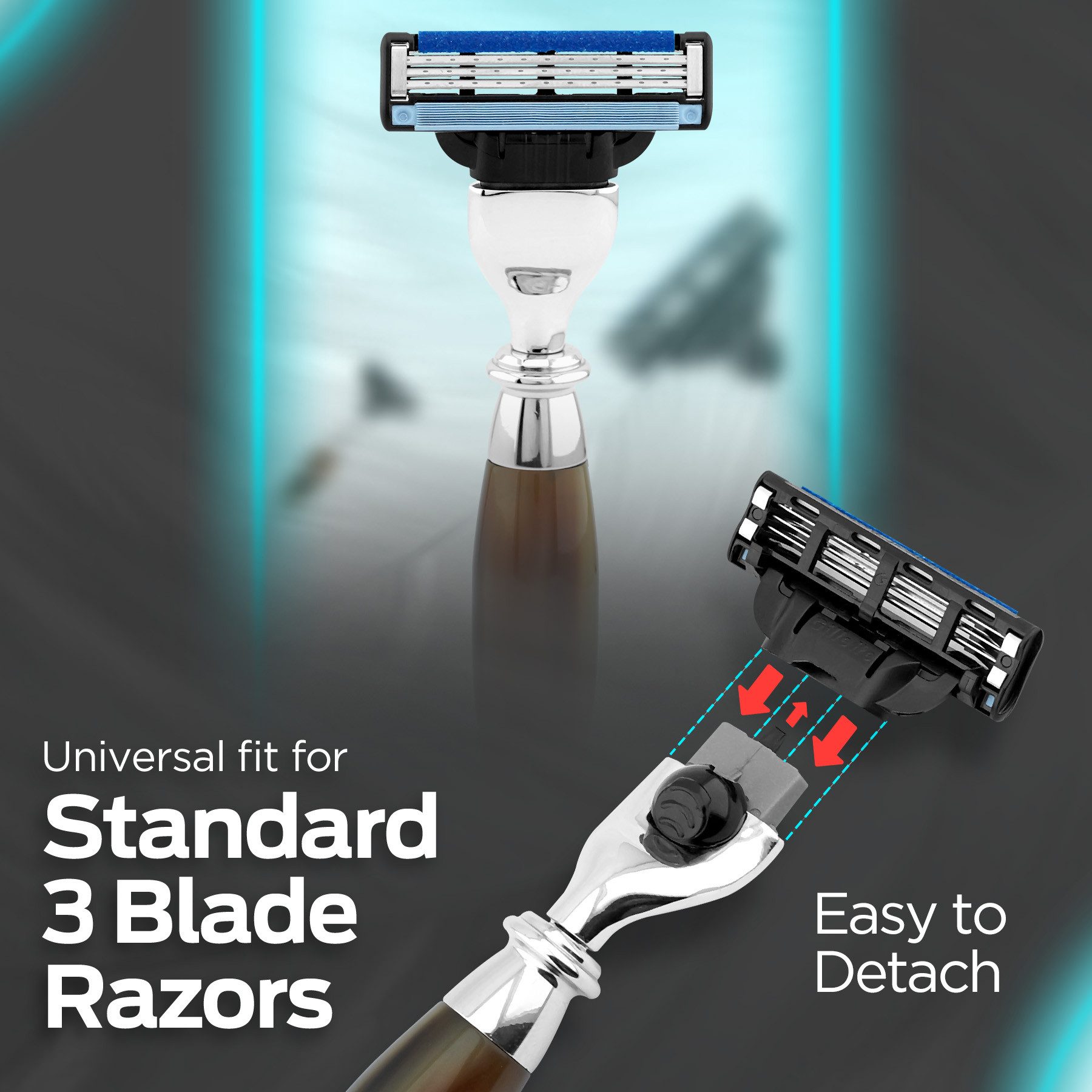 Haryali London Nassrasierer 3-Klingen-Rasierer für Herren, Luxus-Herrenrasierer, Büffelhorn-Imitat, Packung, Rasiermesser mit verstellbarer Klinge und hochwertigem Messing-Harz, Abwaschbarer,rutschfester Griff.Passend für alle Mach 3 Rasierklingen.