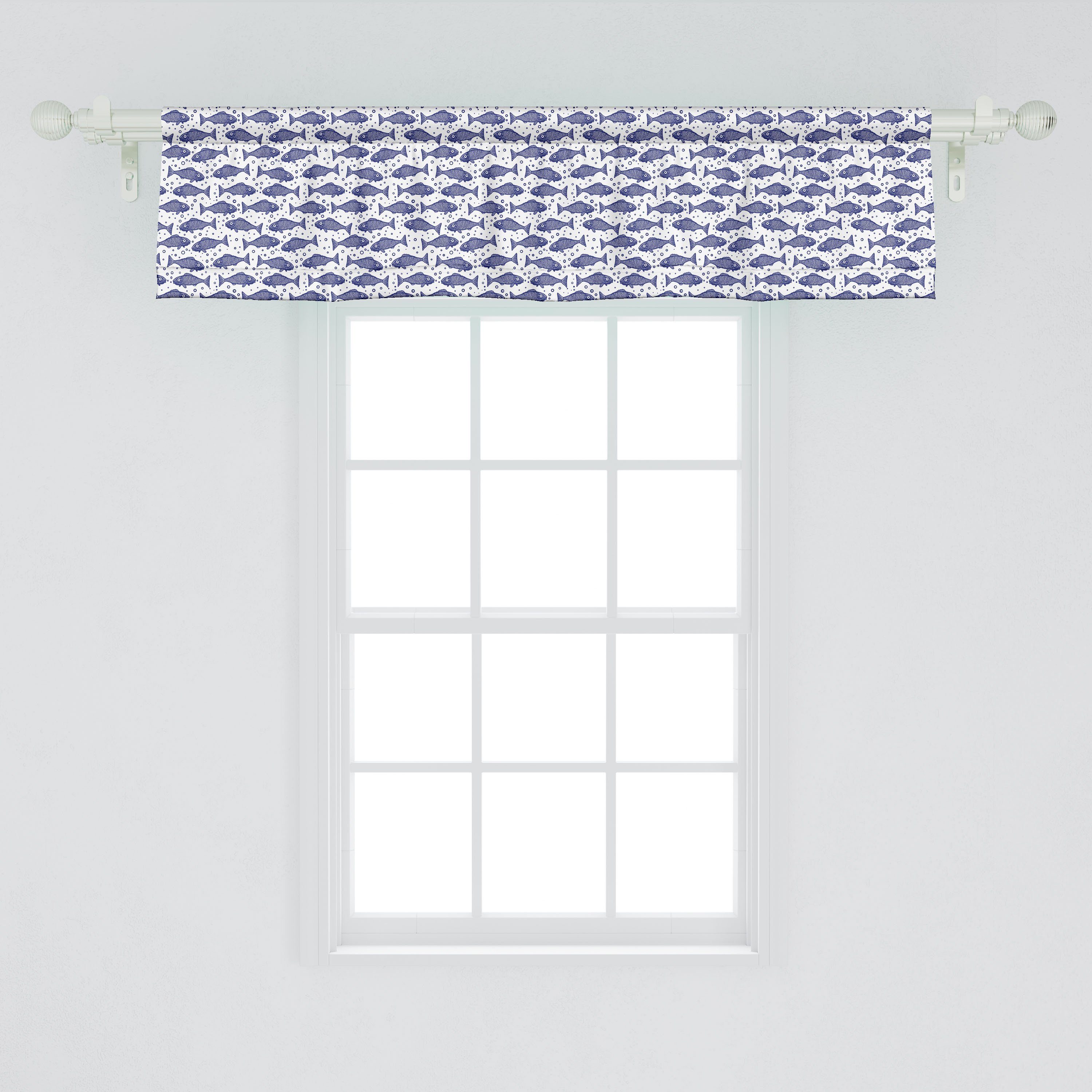 Scheibengardine Vorhang Volant für Abakuhaus, gezeichneter Bubbles Microfaser, Stangentasche, Nautisch Hand mit Dekor Küche Fisch Schlafzimmer