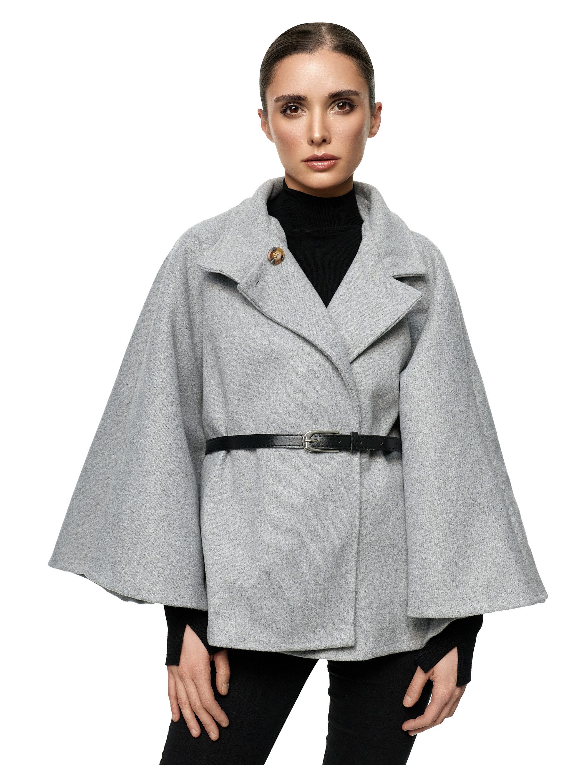 Worldclassca Poncho Worldclassca Poncho Crop Jacke Elegant Umhang Rollkragen mit Gürtel Neue Kollektion - Stilvolle und gemütliche Mode für Damen