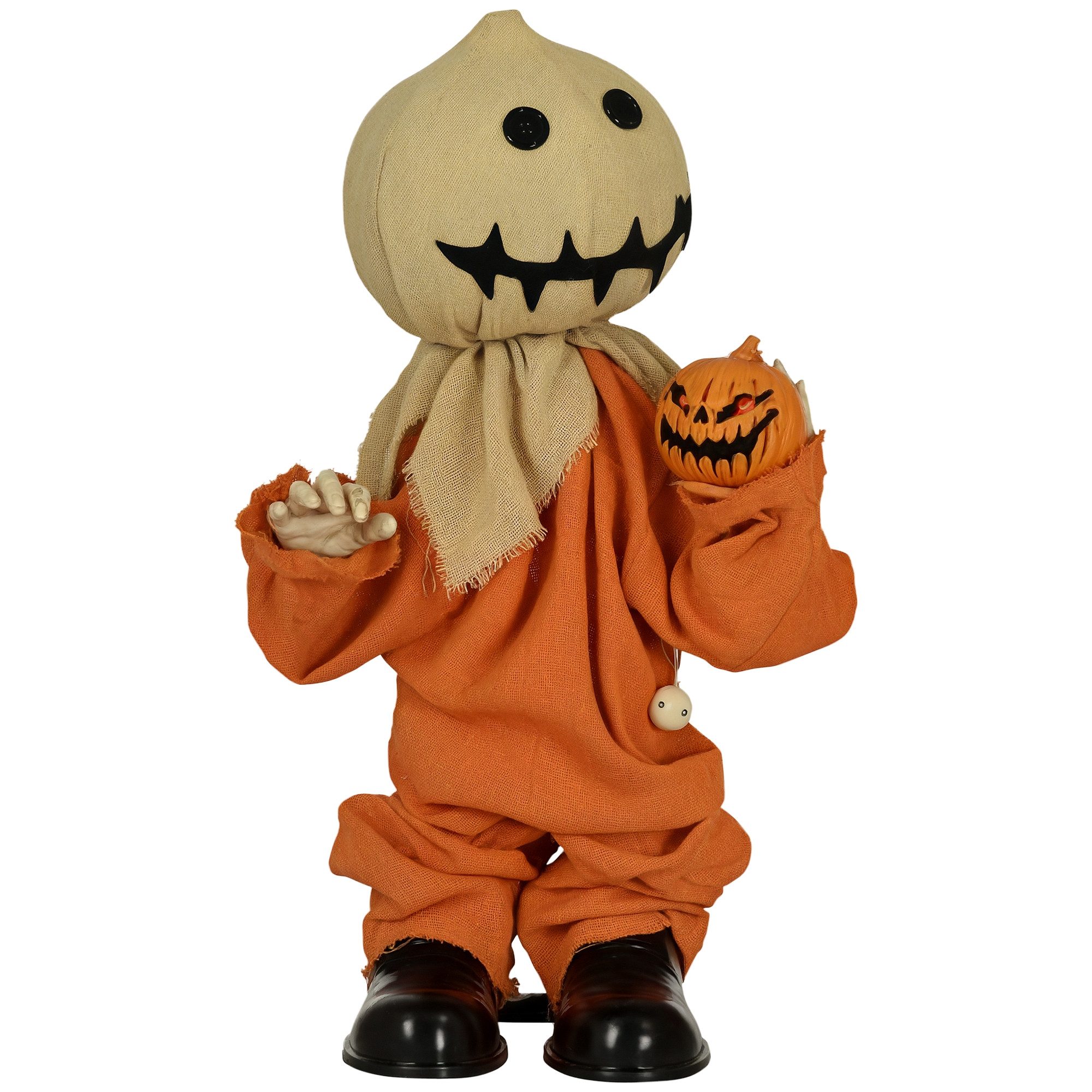 HOMCOM Dekofigur 77cm Halloween Deko mit Rote Augenleuchte und Soundfunktion (Halloween-Geister, 1 St., Vogelscheuche Halloween-Dekoration), mit Kürbiskopf, Ora – Bild 2 von 5