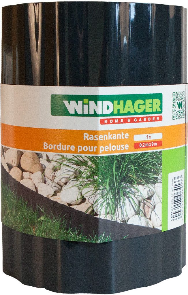 Windhager Rasenkante zur Einfassung von Rasenflächen, anthrazit, LxH: 900x20 cm, langlebige Beeteinfassung, erhältlich in 15 x 9 m oder 20 x 9 m