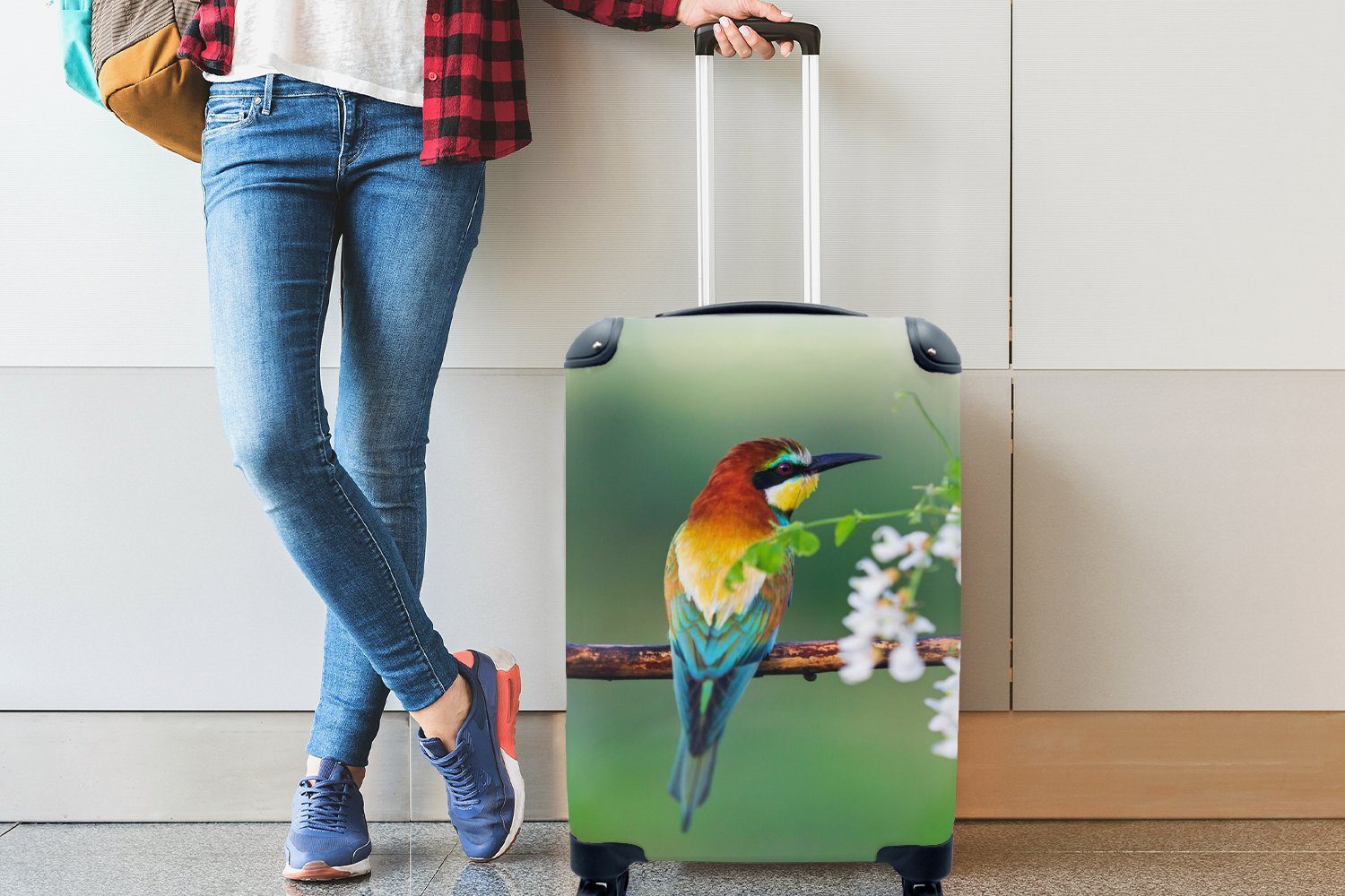 Trolley, Vogel Blumen, für Reisekoffer Bienenfresser 4 Ferien, - rollen, - Handgepäckkoffer Handgepäck Reisetasche mit MuchoWow Rollen,