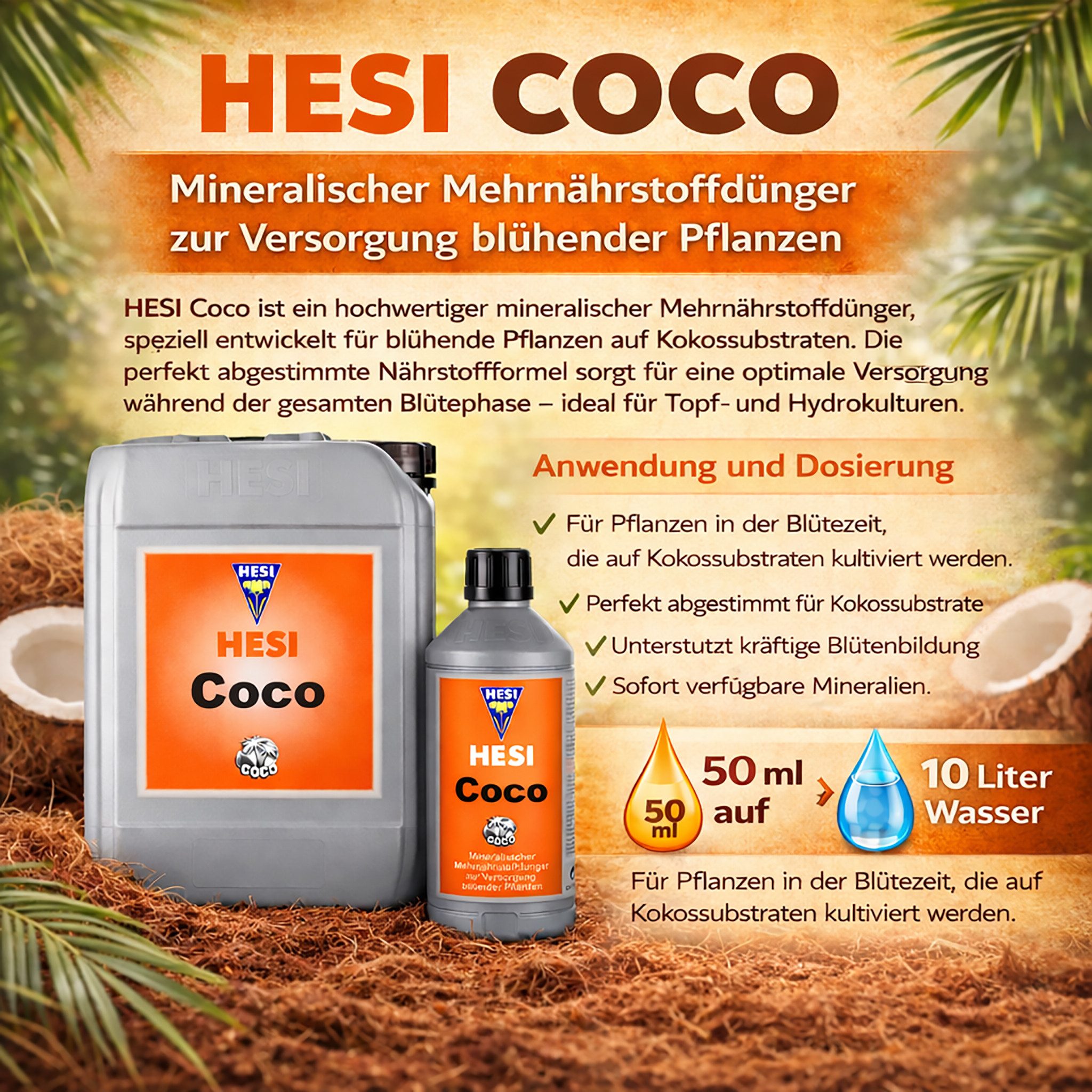 HESI Spezialdünger 1 Liter Coco Blütedünger für Kokossubstrat Grow Flüssigdünger Hesi