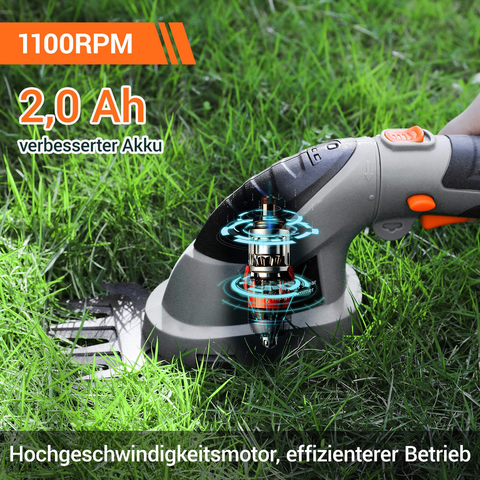 TLGREEN Akku-Grasschere 2 in 1 Handheckenschere mit Teleskopstiel,Akku 7,2V 2000mAh, Geeignet zum Trimmen von Rasenkanten,Strauchschnitt,Gras mähen – Bild 2 von 5