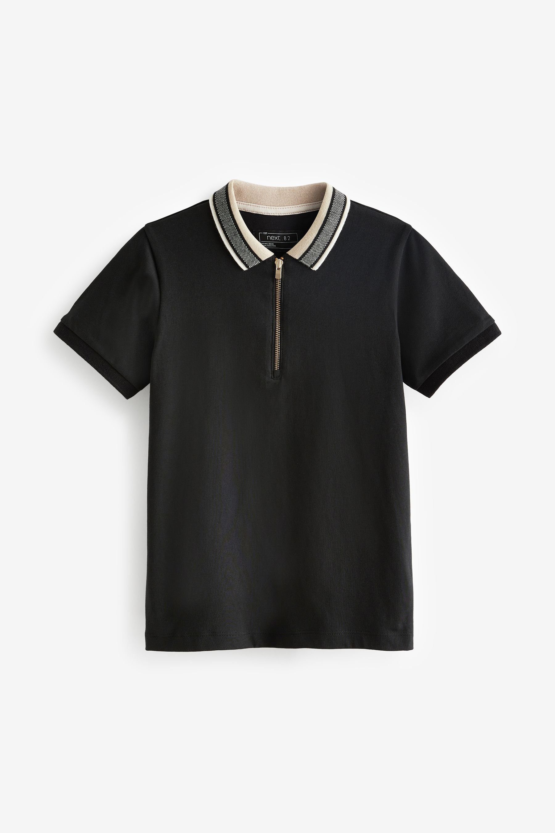 Next Poloshirt Kurzärmeliges Polohemd mit Reißverschluss (1-tlg) Black
