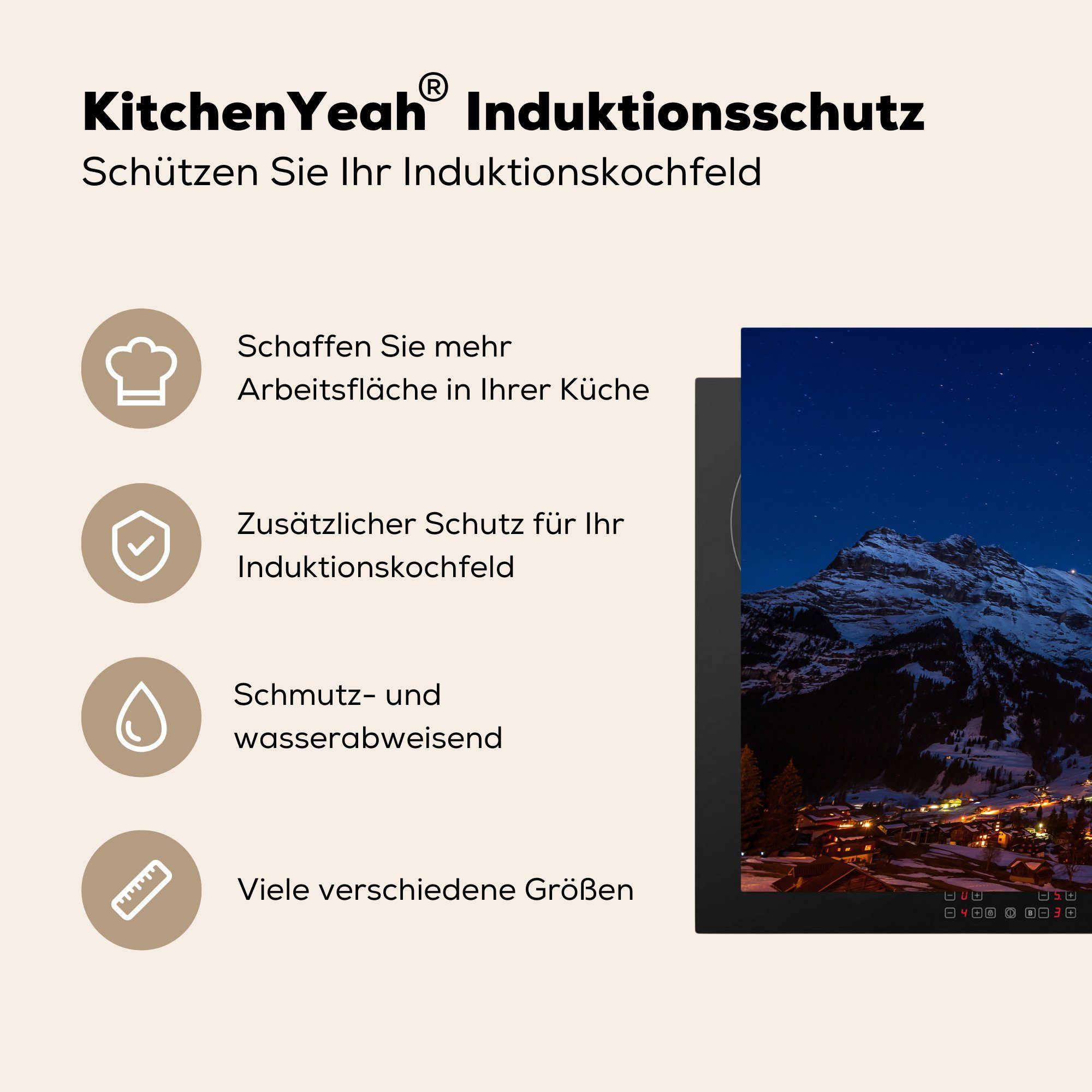tlg), Nacht in Induktionskochfeld küche, Herdblende-/Abdeckplatte Vinyl, Grindelwald, (1 cm, die für Schutz Ceranfeldabdeckung 81x52 MuchoWow