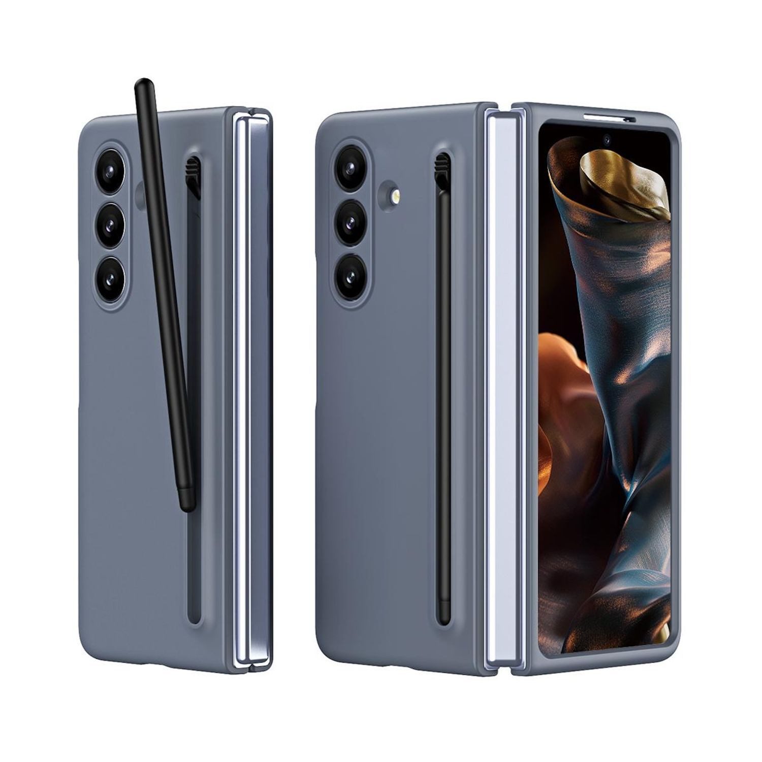 Wigento Handyhülle Für Samsung Galaxy Z Fold7 5G Skinfeel Hülle Stifthalterung Dunkelgrau, Skinfeel Schutzhülle mit Halterung für S-Pen und Stoßschutz