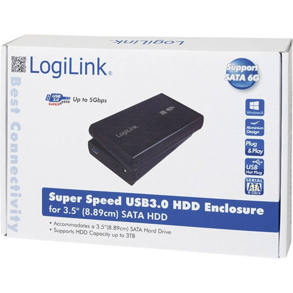 LogiLink Festplatten-Gehäuse ® Festplattengehäuse 3.5 Zoll, SATA, USB 3.0, Alu UA0107
