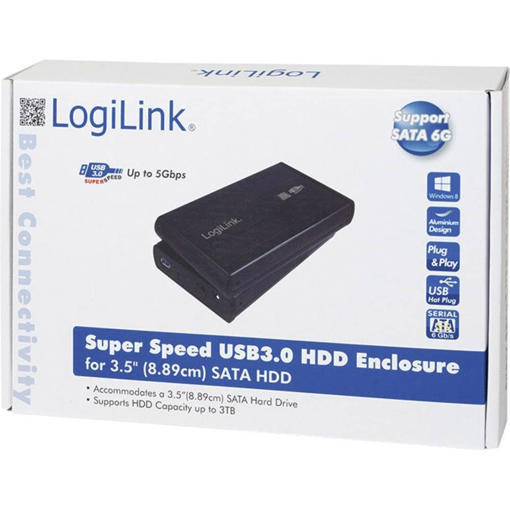 LogiLink Festplatten-Gehäuse ® Festplattengehäuse 3.5 Zoll, SATA, USB 3.0,  Alu