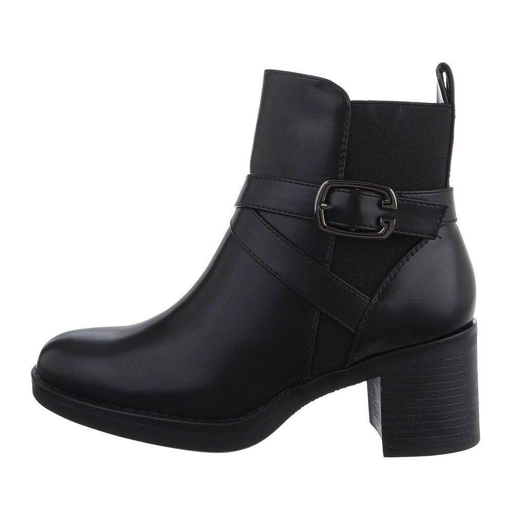 Ital-Design Damen Freizeit Stiefelette Blockabsatz Klassische Stiefeletten in Schwarz