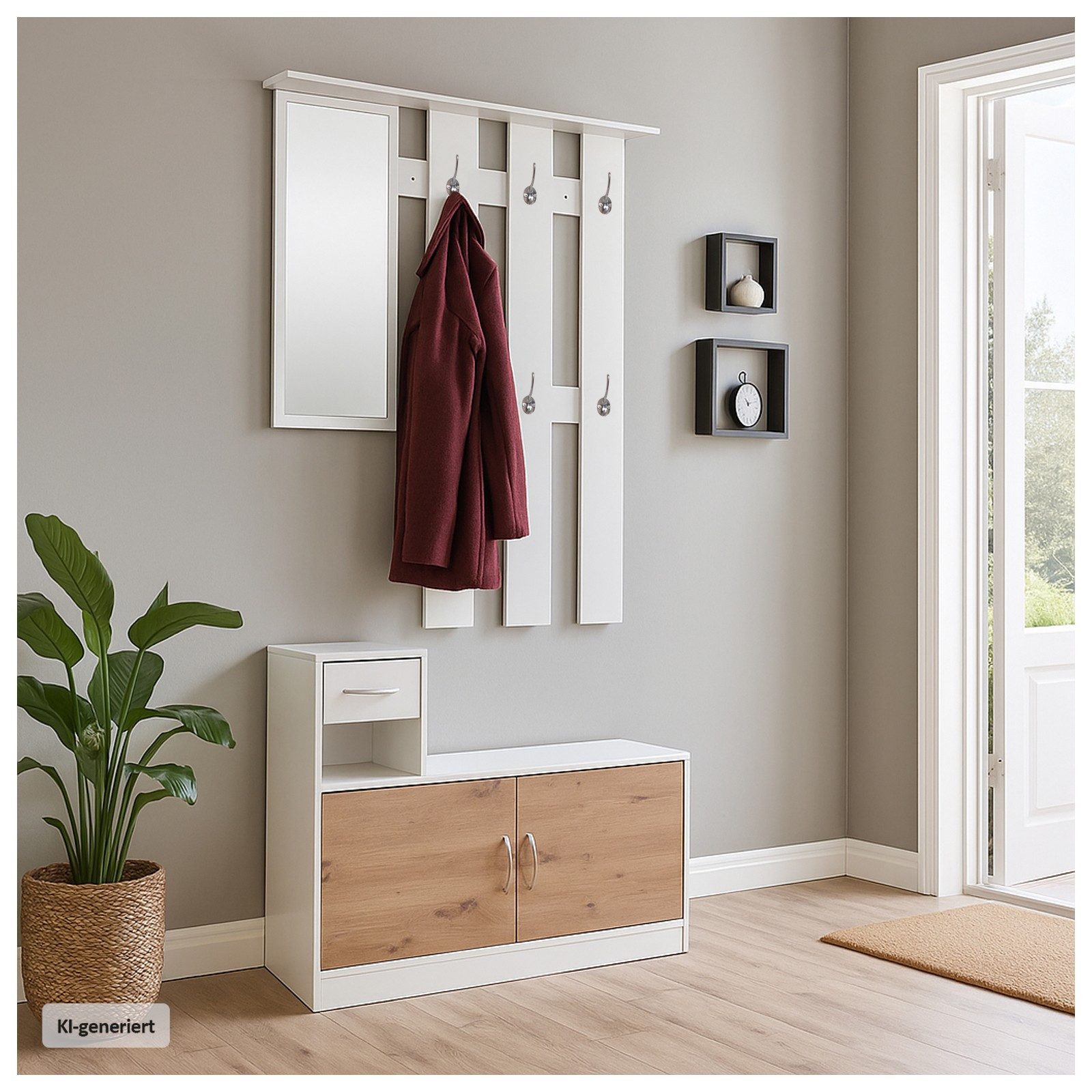 HTI-Living Garderobe Garderobenpaneel mit Spiegel und Schuhschrank Dana Weiß-Artisaneiche (Set, 2 St)