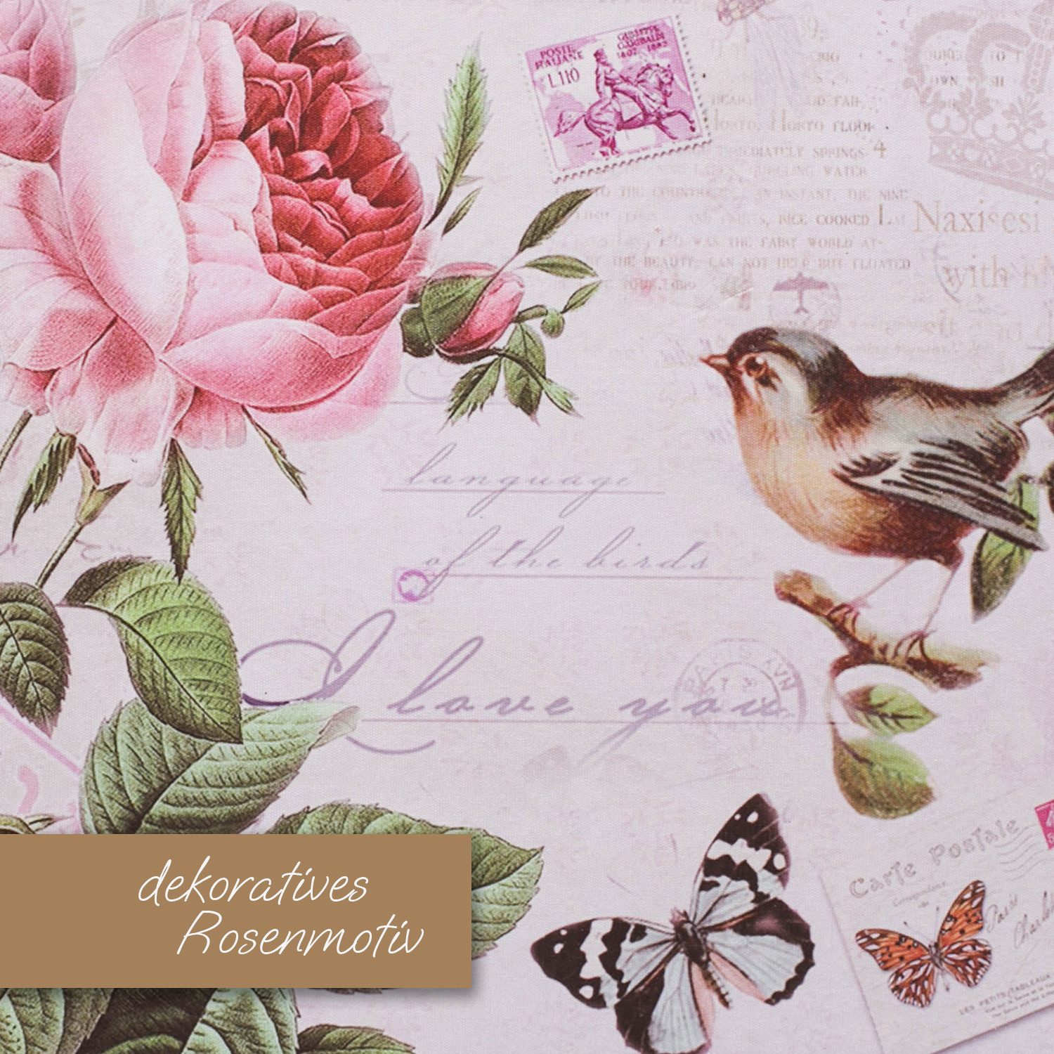 HMF Aufbewahrungsbox Handgefertigter Vintage Koffer aus Holz, Deko Koffer, Geschenkkoffer im Rosen Design, 38 x 26 x 13 cm